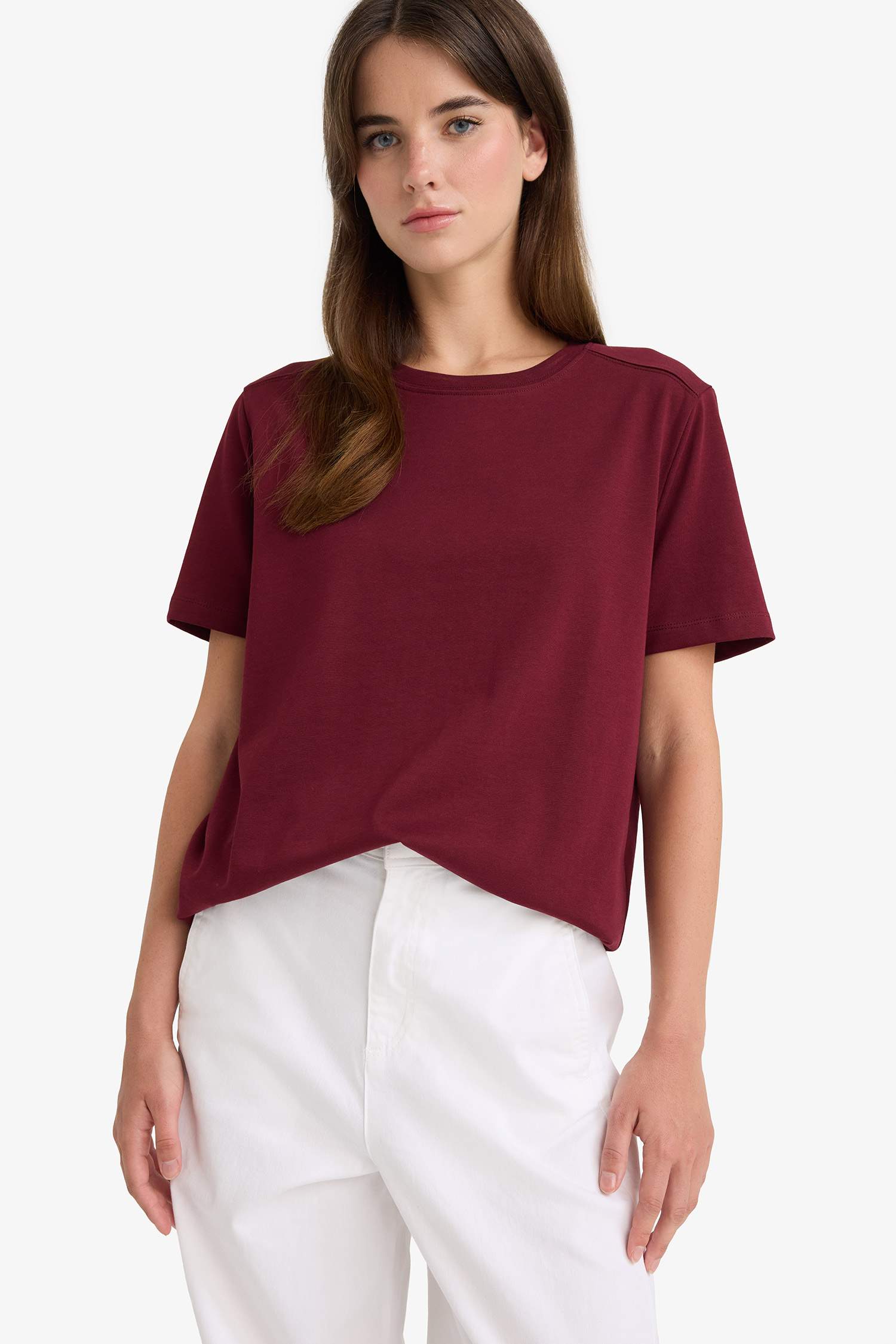 Regular Fit Bisiklet Yaka Basic Düz Premium Kısa Kollu Tişört