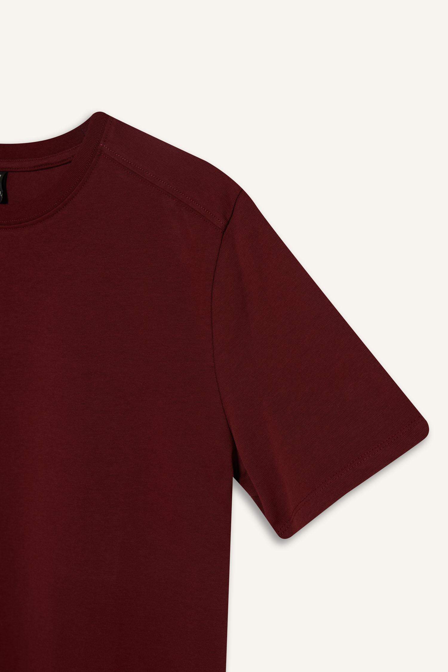 Regular Fit Bisiklet Yaka Basic Düz Premium Kısa Kollu Bordo Tişört