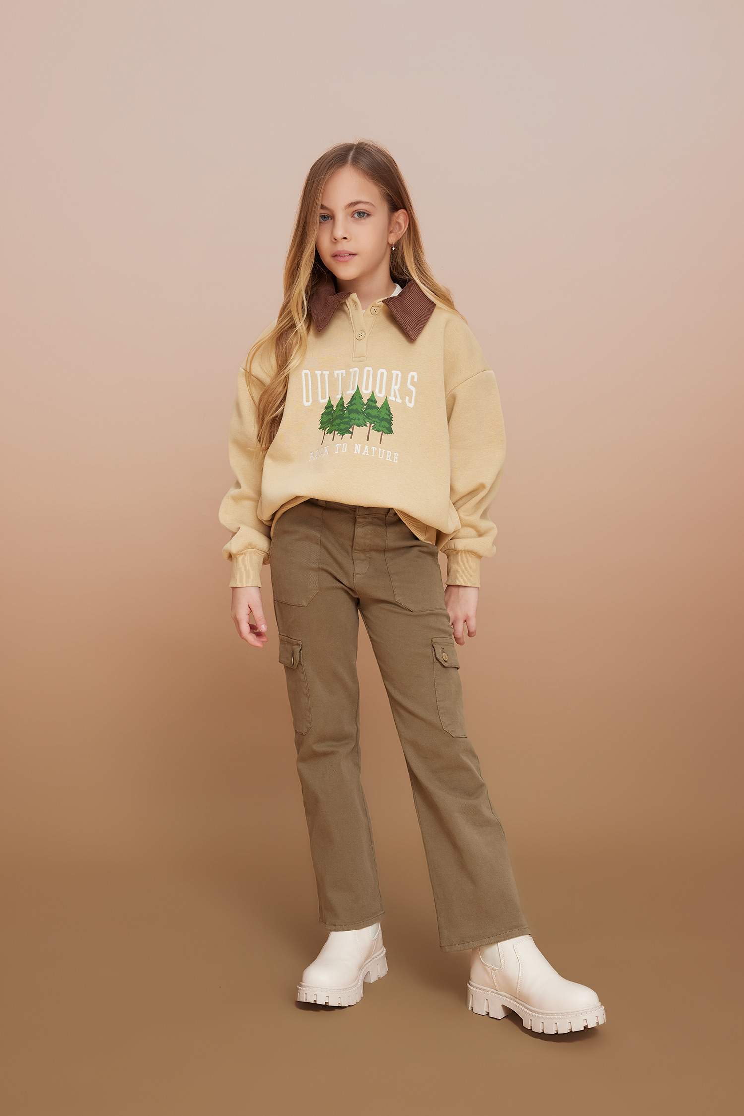 Girl Oversize Fit Nature Printed Soft Fluffy Thick Sweatshirt