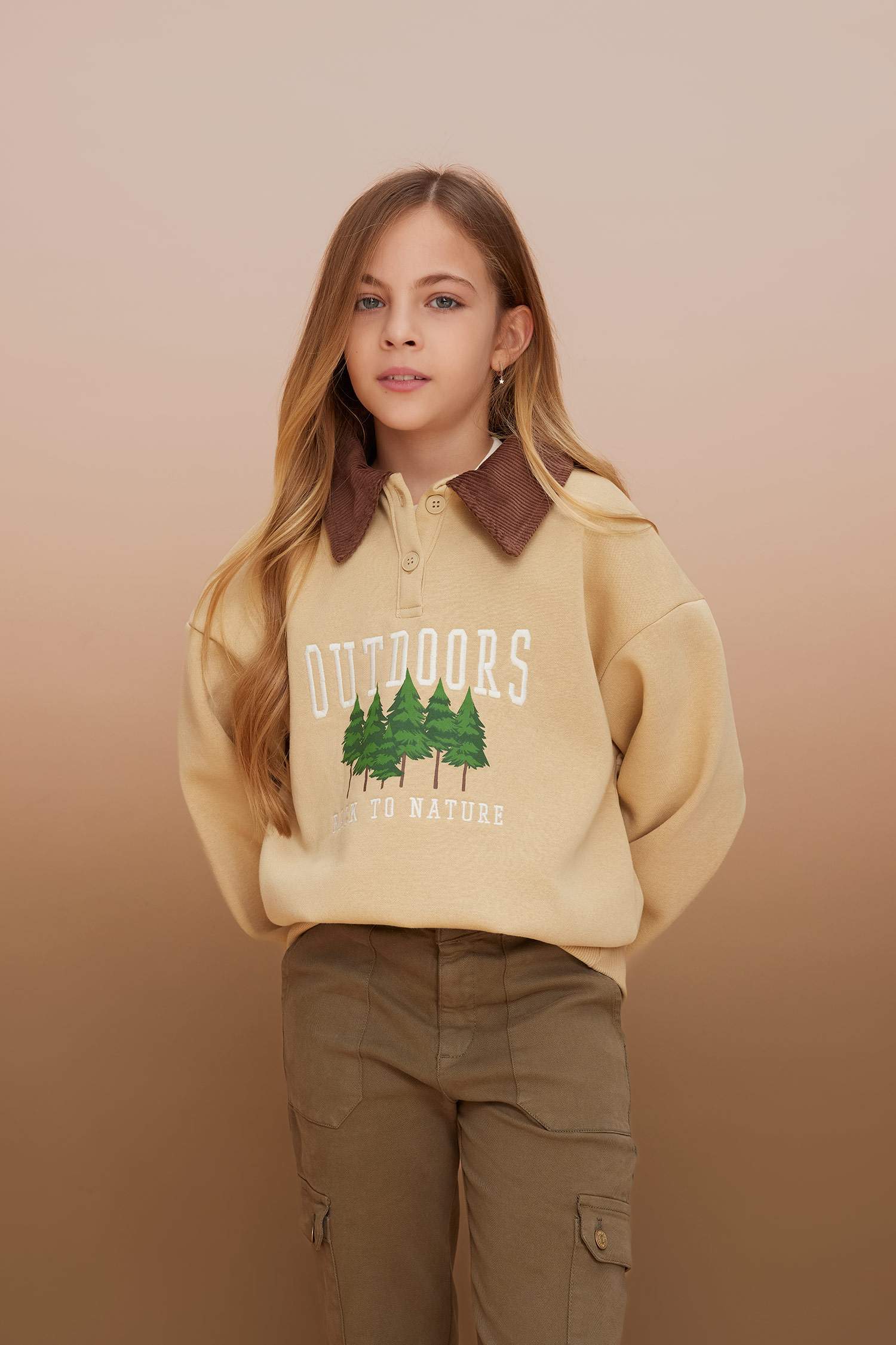 Girl Oversize Fit Nature Printed Soft Fluffy Thick Sweatshirt