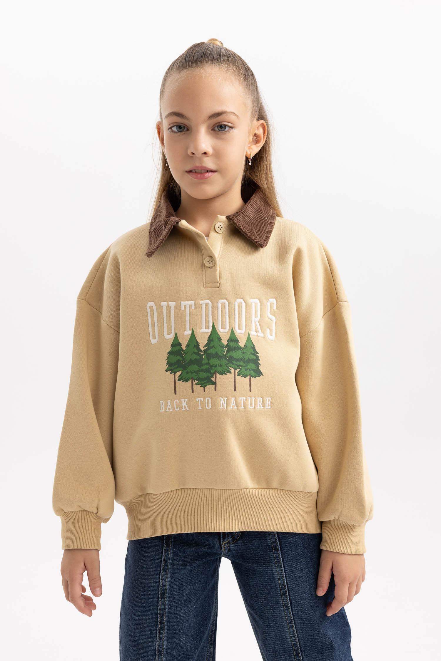 Girl Oversize Fit Nature Printed Soft Fluffy Thick Sweatshirt