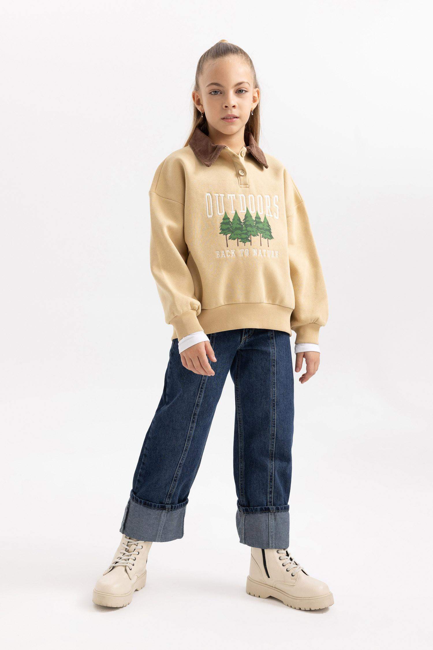 Girl Oversize Fit Nature Printed Soft Fluffy Thick Sweatshirt