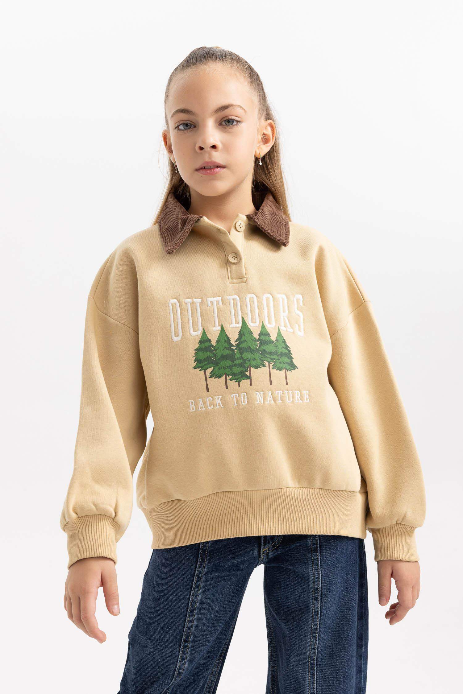 Girl Oversize Fit Nature Printed Soft Fluffy Thick Sweatshirt