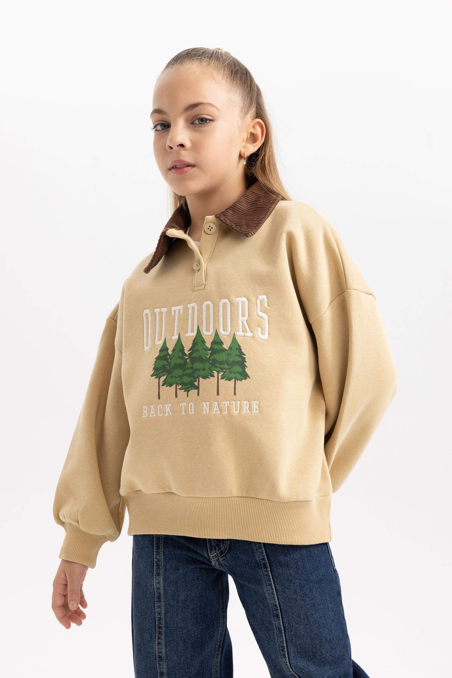 Girl Oversize Fit Nature Printed Soft Fluffy Thick Sweatshirt