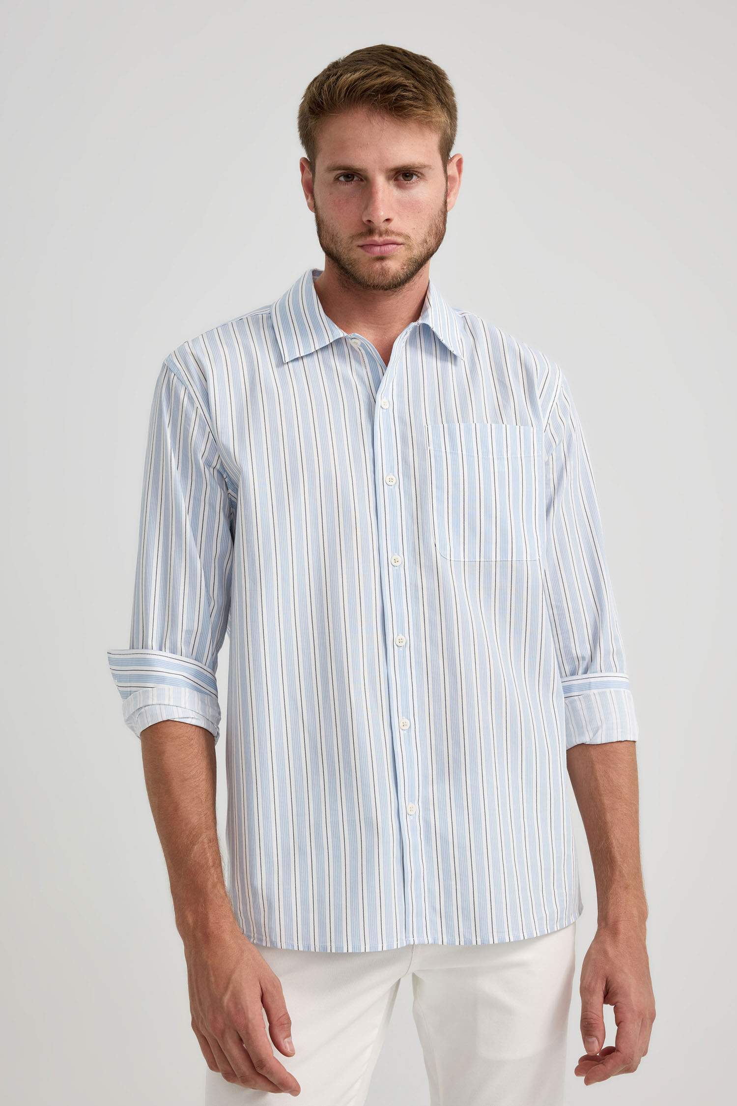 White MEN Relax Fit Striped Long Sleeve Shirt 2857874 | DeFacto