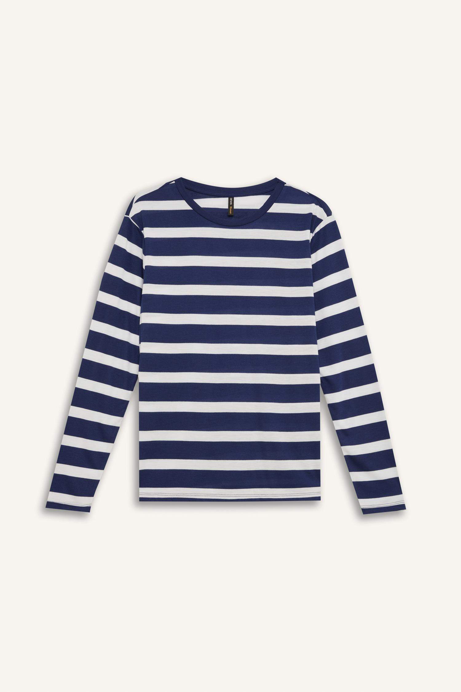 تي شيرت مخطط كاجوال ردن طويل قصة عادية