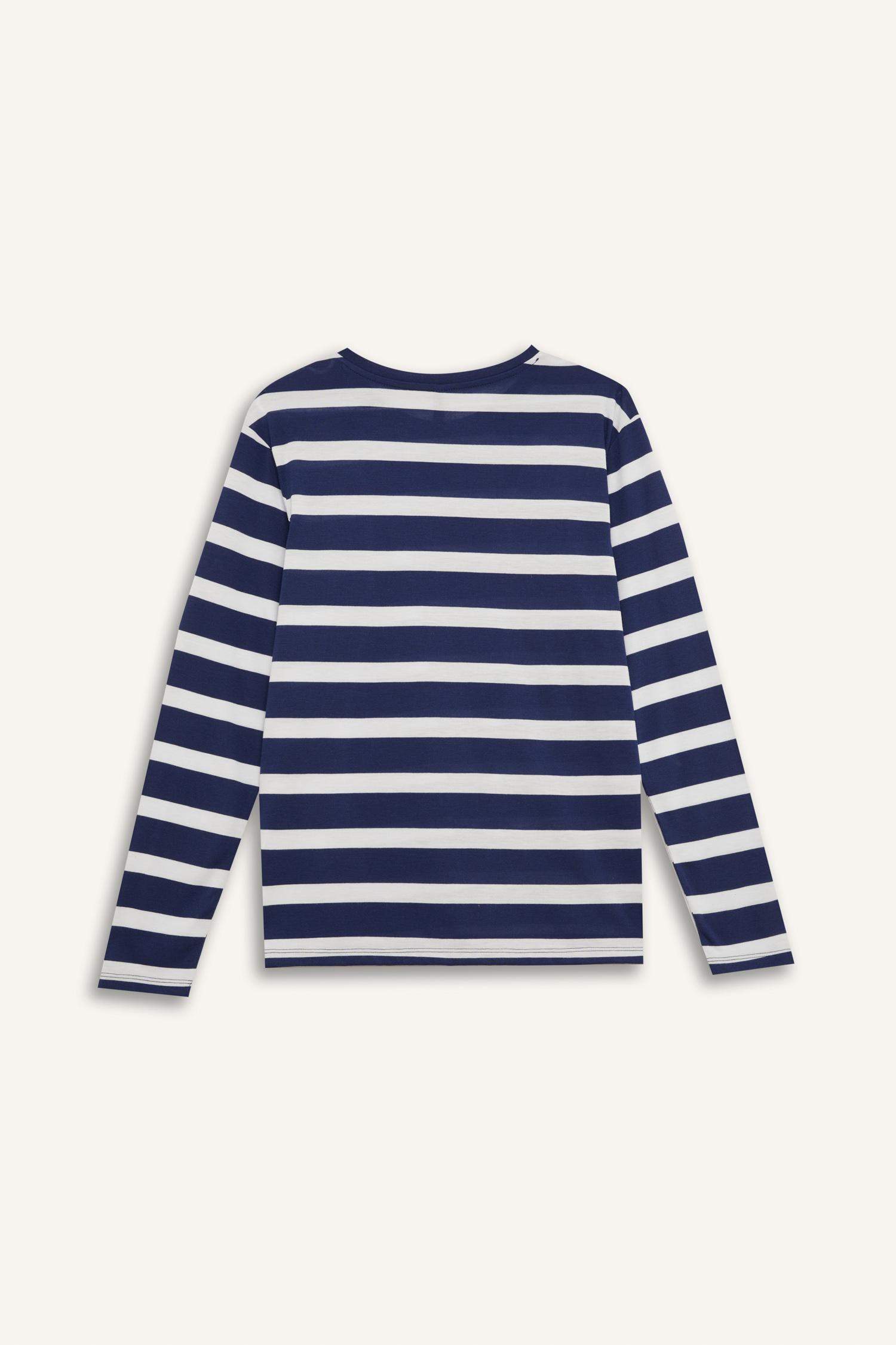 تي شيرت مخطط كاجوال ردن طويل قصة عادية