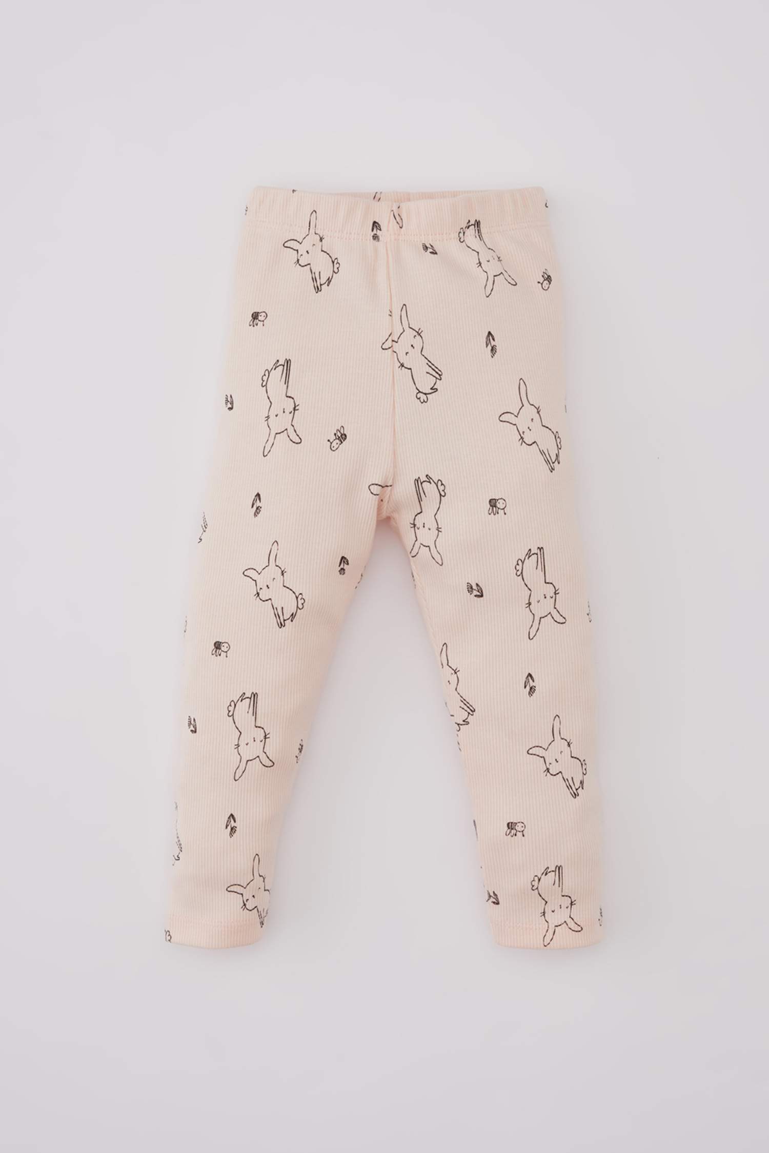 Baby Girl Rabbit Printed Ribbed 2 Piece Pajama Set