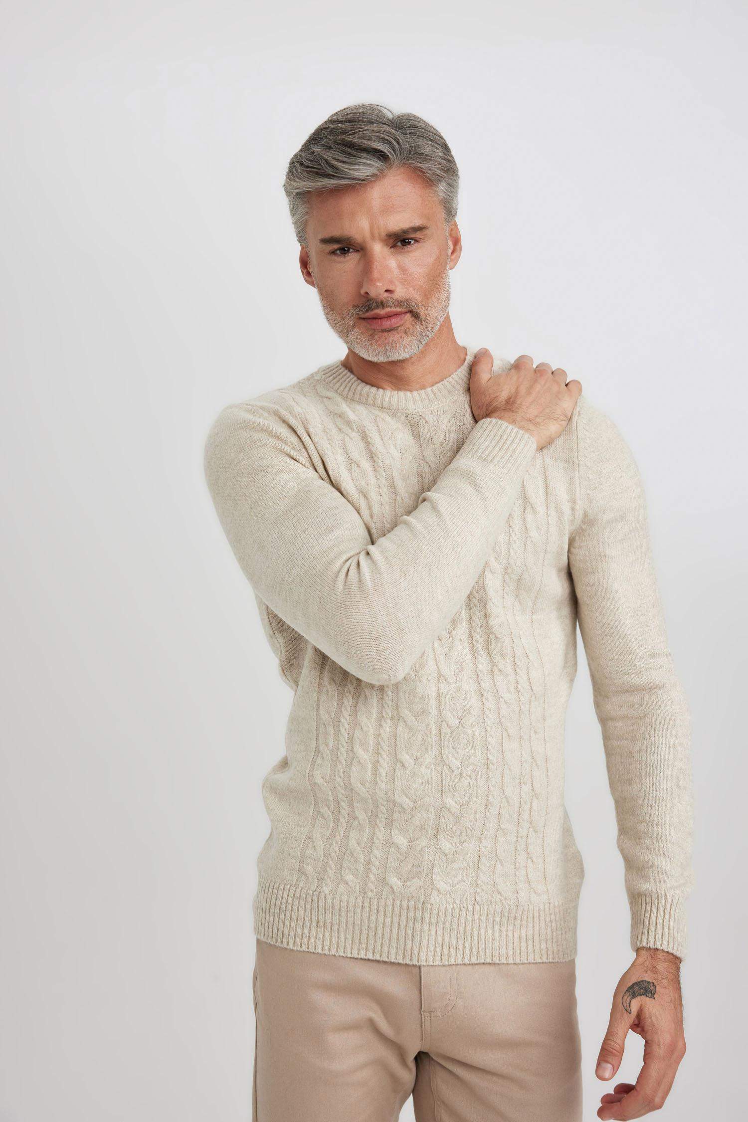 Пуловер стандартного крою з круглим вирізом трикотажний для чоловіків