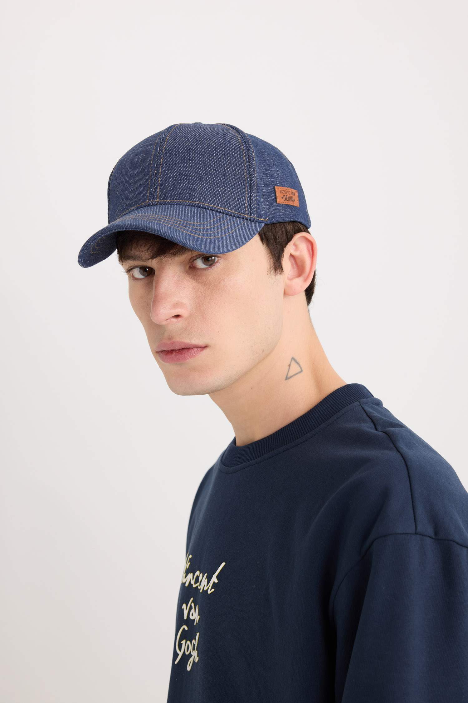 Erkek Etiket Baskılı Jean Cap Şapka