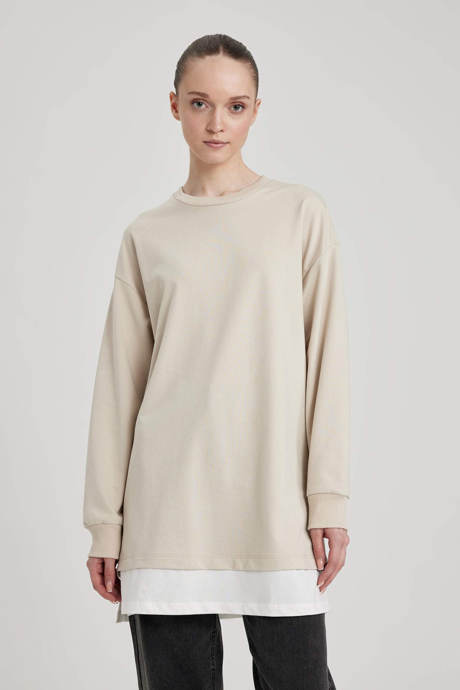 Regular Fit Crew Neck Sweatshirt Tunic