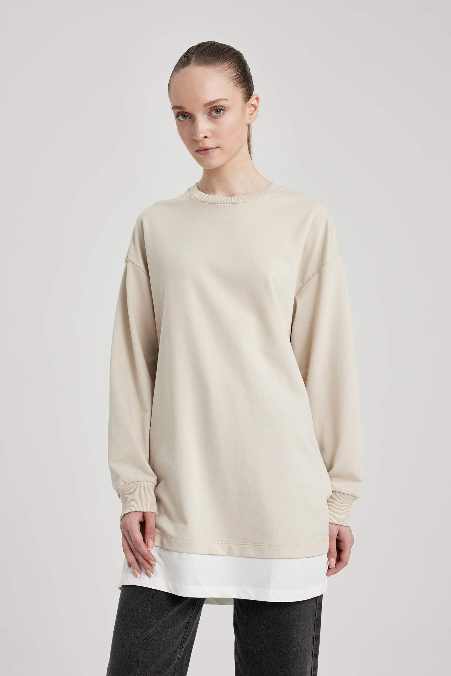Regular Fit Crew Neck Sweatshirt Tunic