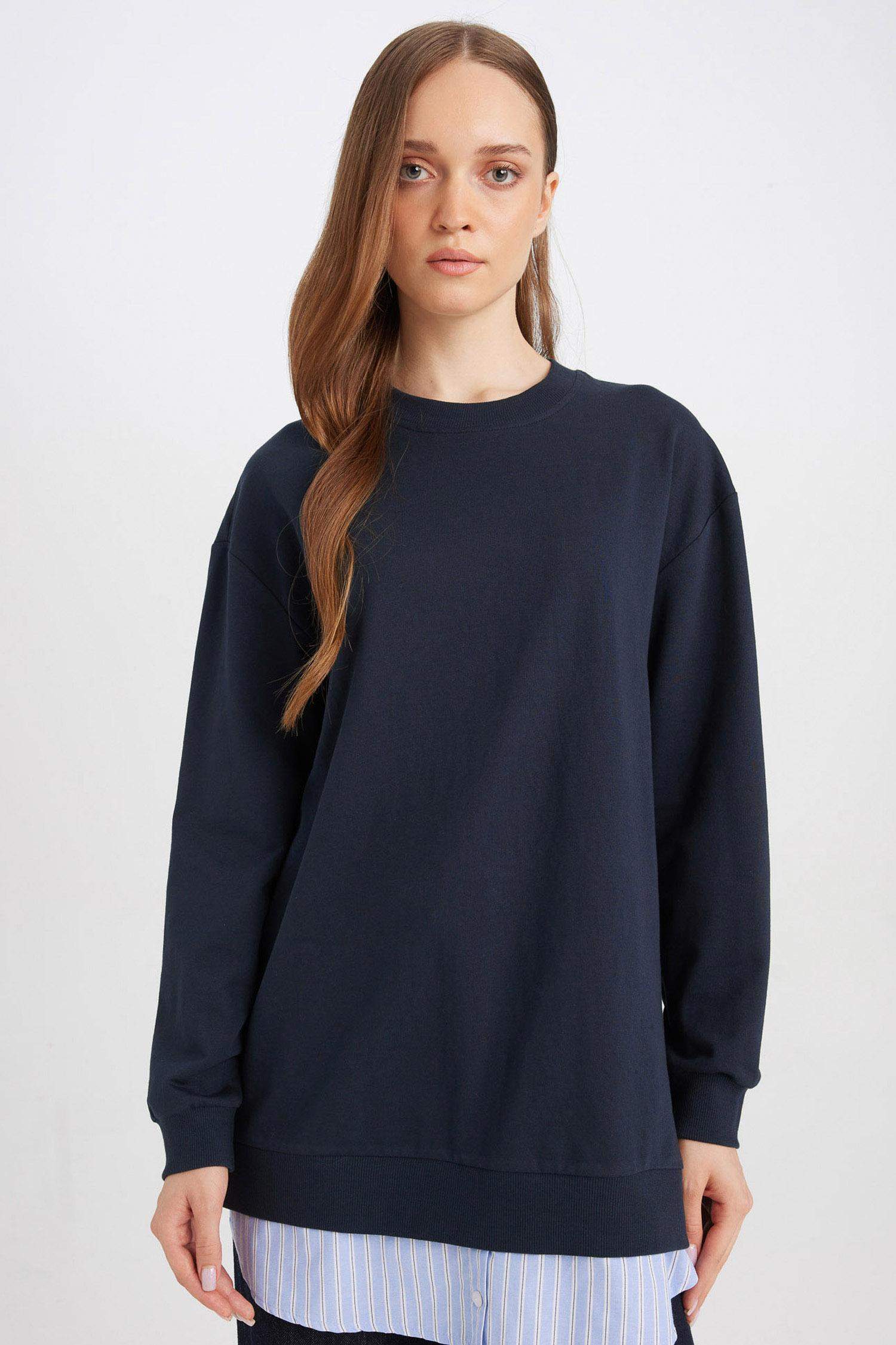 Regular Fit Crew Neck Sweatshirt Tunic