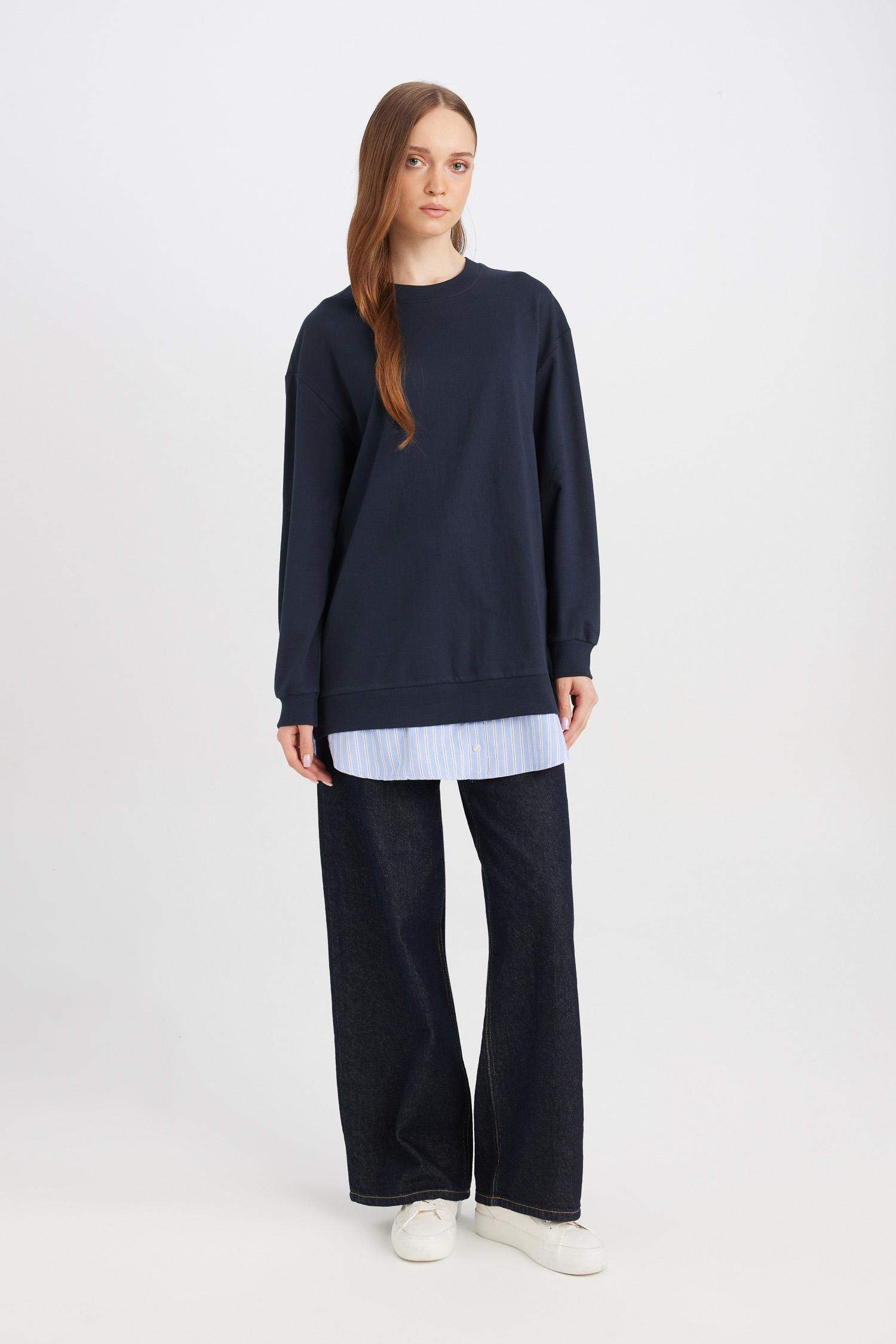 Regular Fit Crew Neck Sweatshirt Tunic