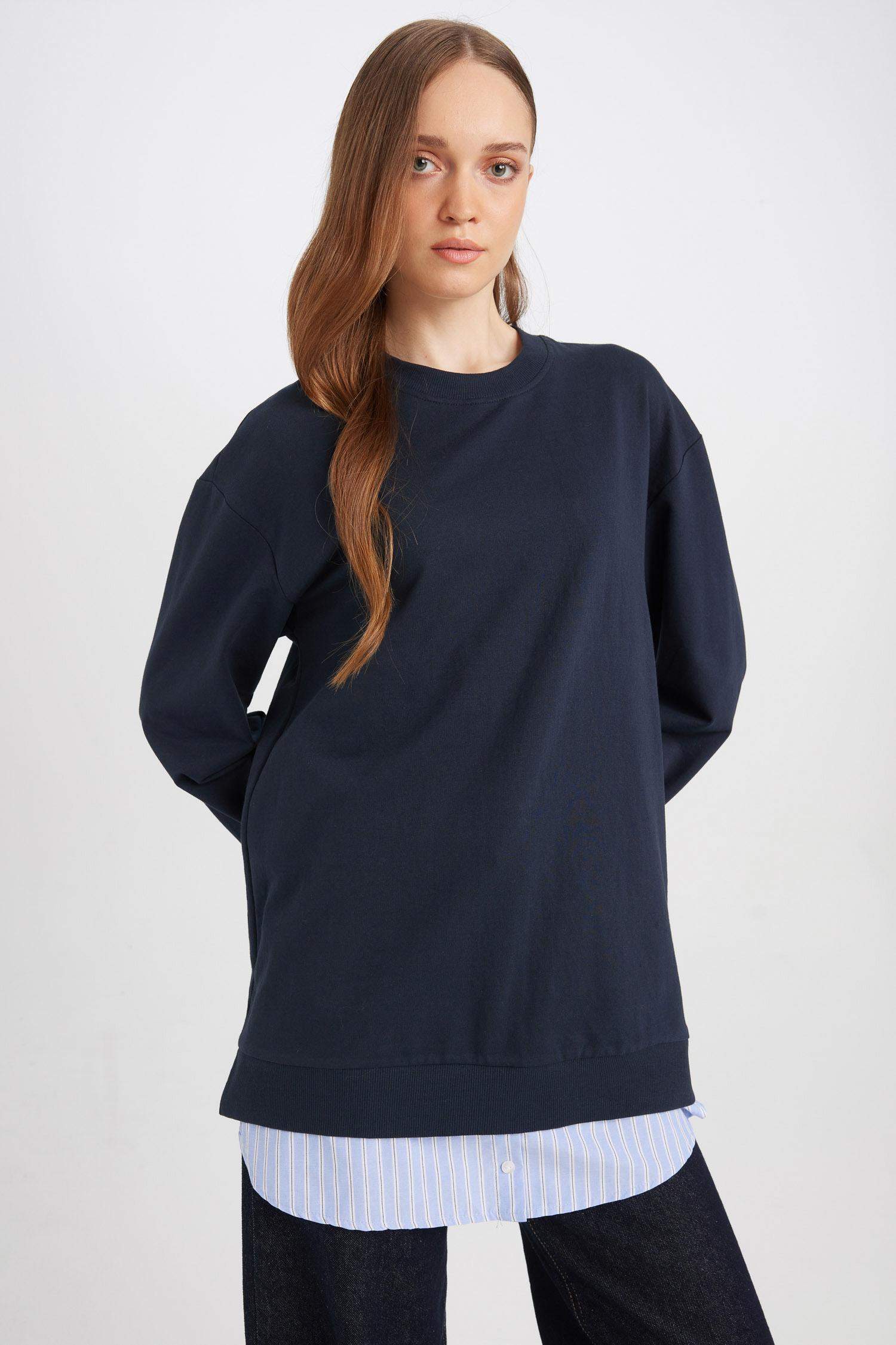 Regular Fit Crew Neck Sweatshirt Tunic
