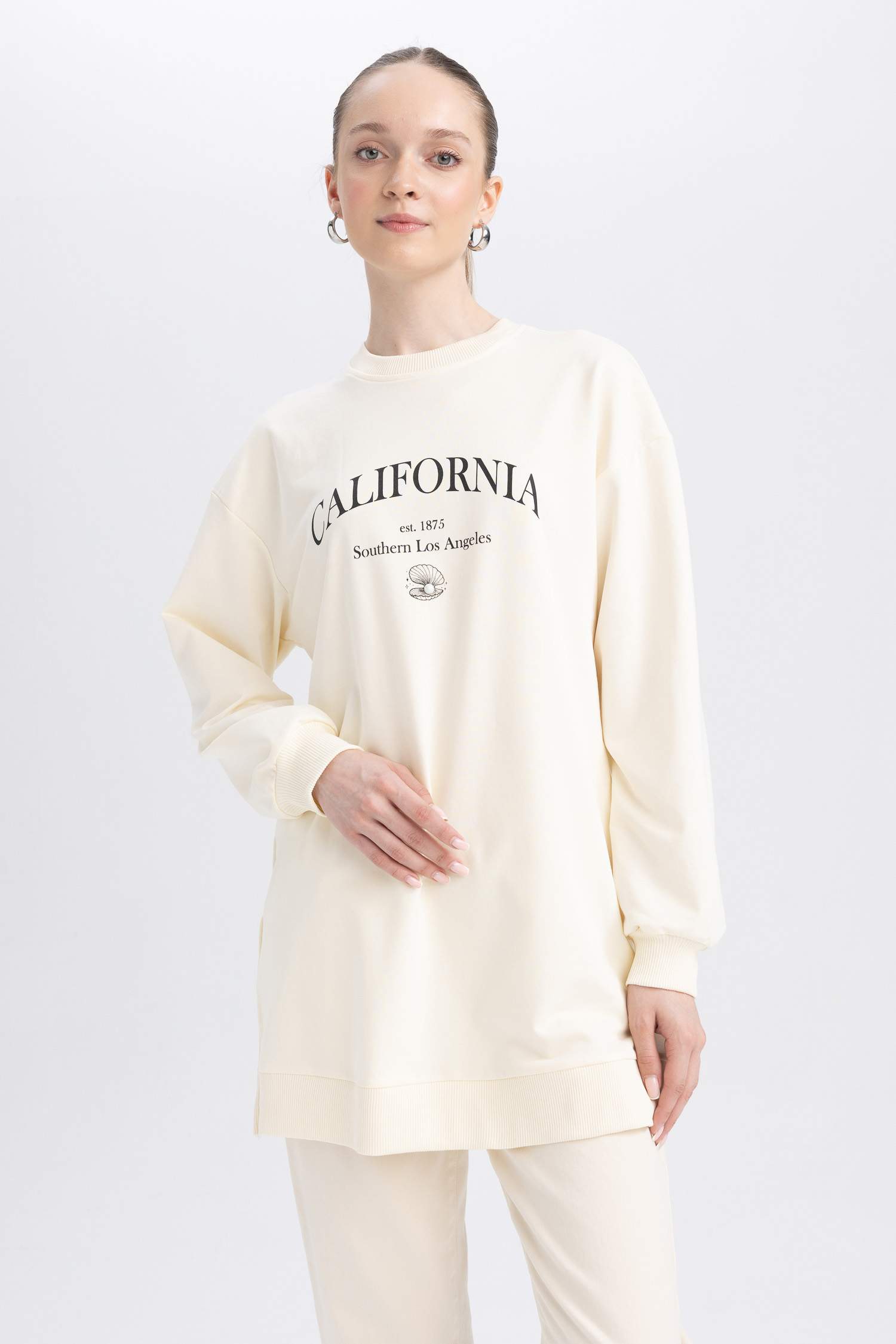 Regular Fit Bisiklet Yaka Baskılı Sweatshirt Tunik