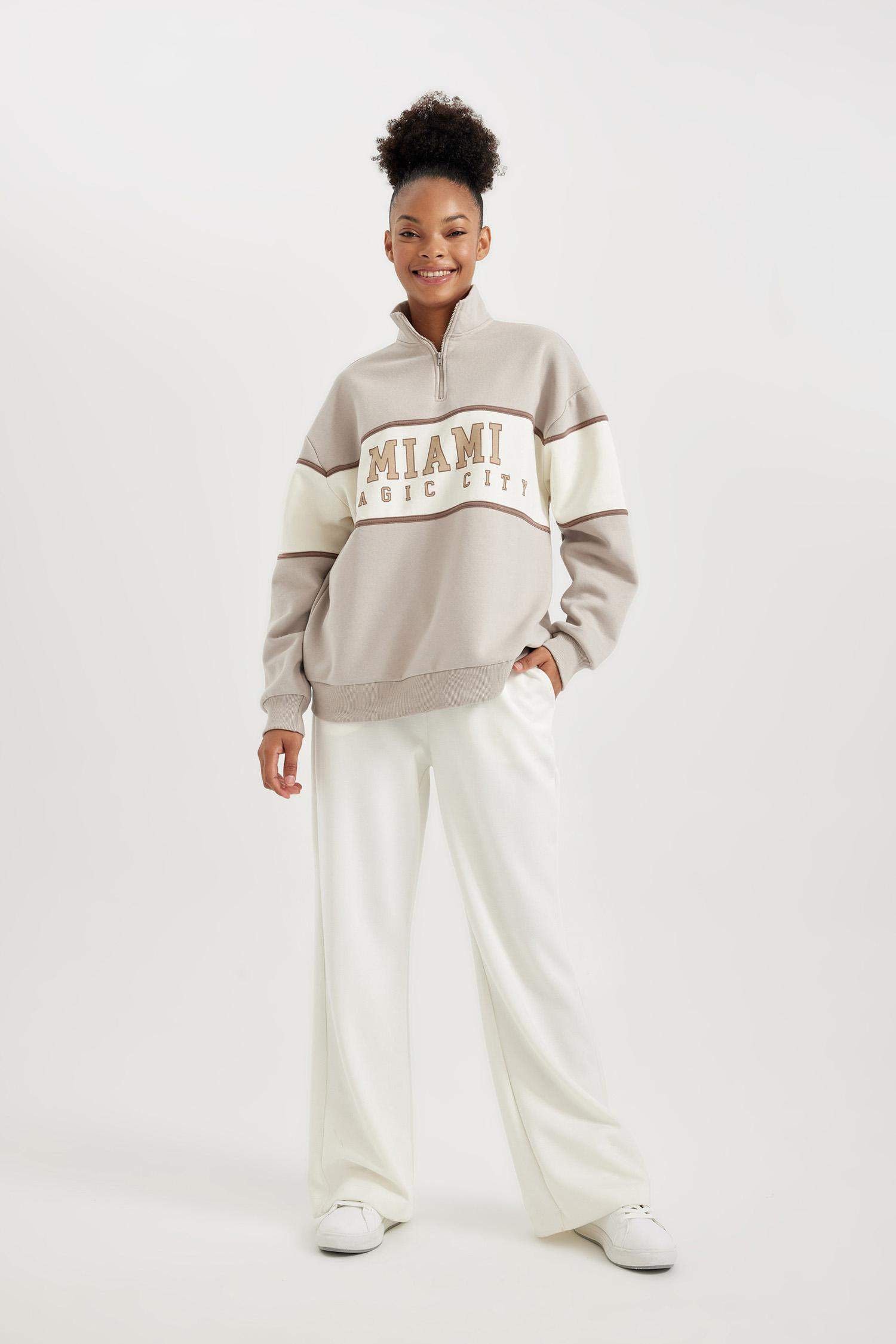 DeFactoFit Oversize Geniş Kalıp Yarım Fermuarlı Kalın Sweatshirt