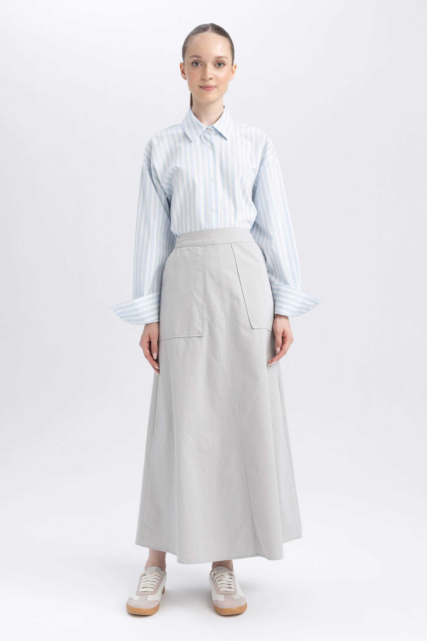 Grey WOMEN A Cut Wowen Fabrics Maxi Skirt 2904542 | DeFacto