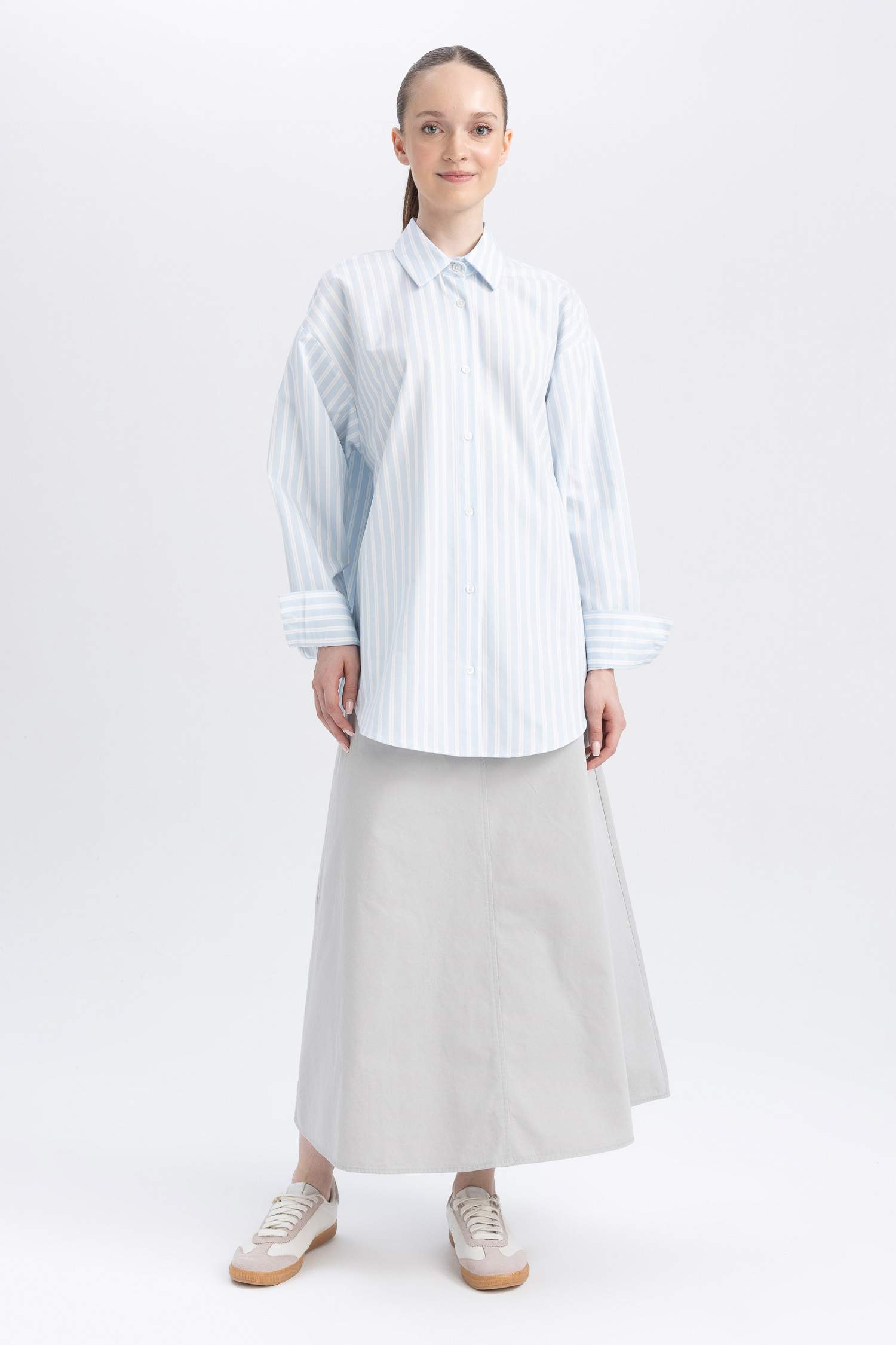 A Cut Gabardine Maxi Skirt