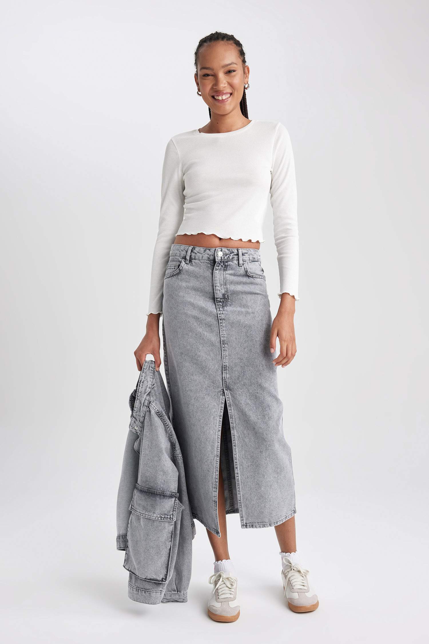 Long Fit Denim Skirt