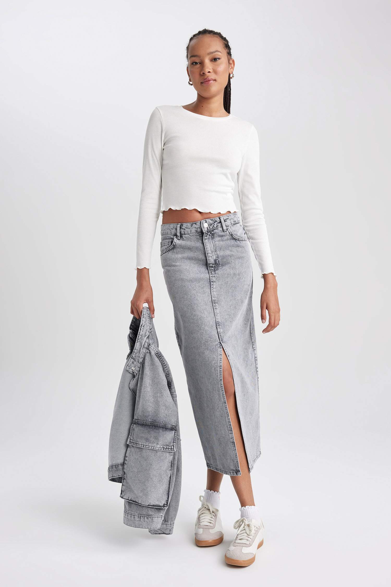 Long Fit Denim Skirt