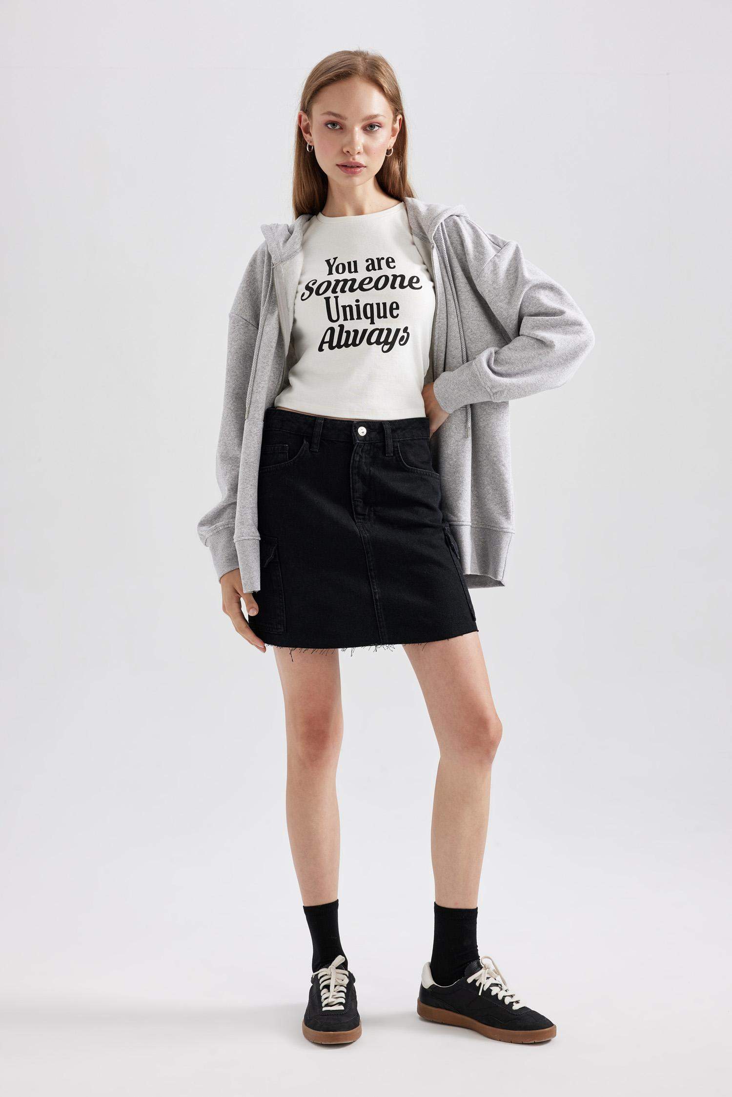 Cargo Fit Jean Mini Skirt