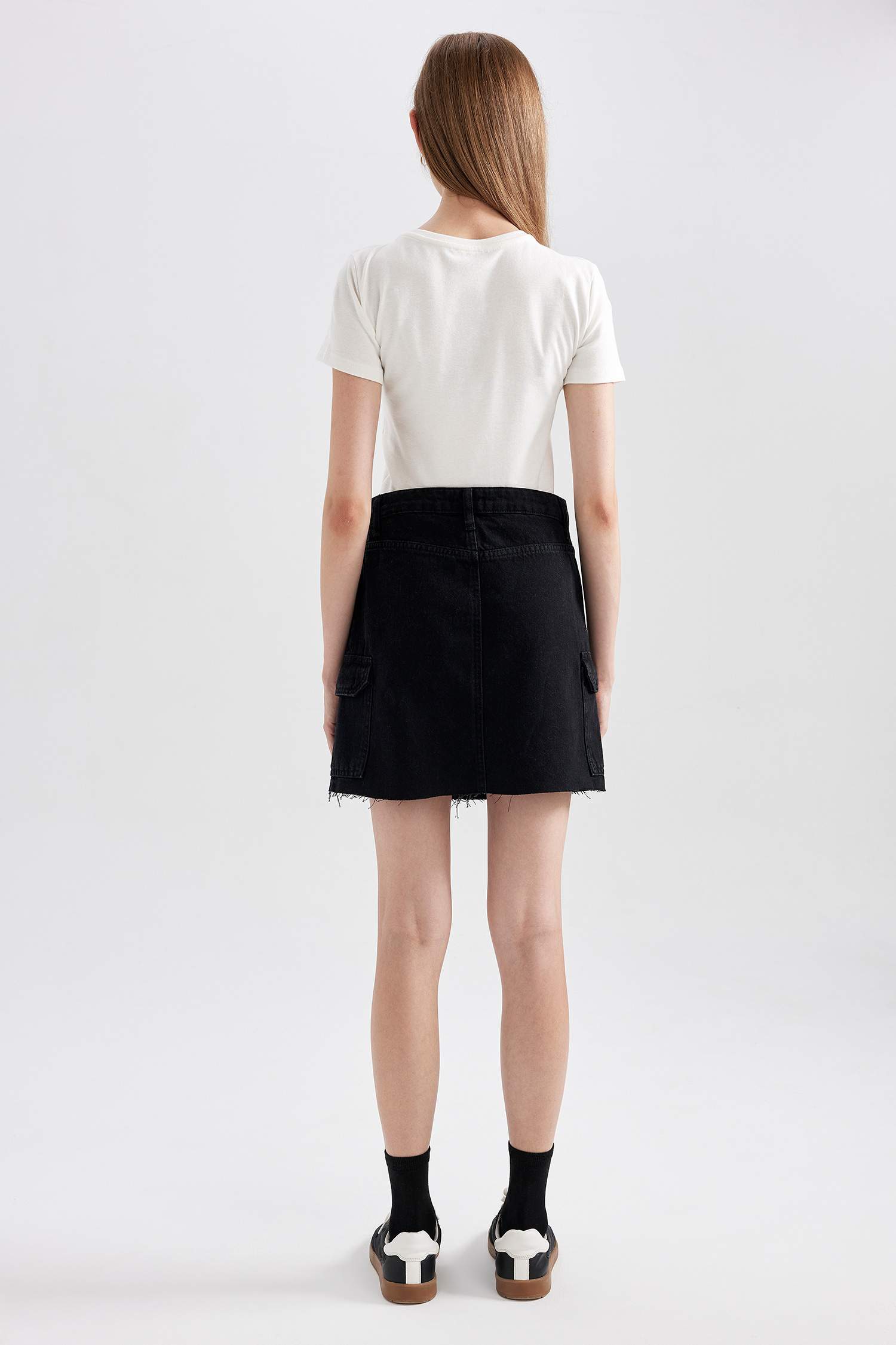 Cargo Fit Jean Mini Skirt