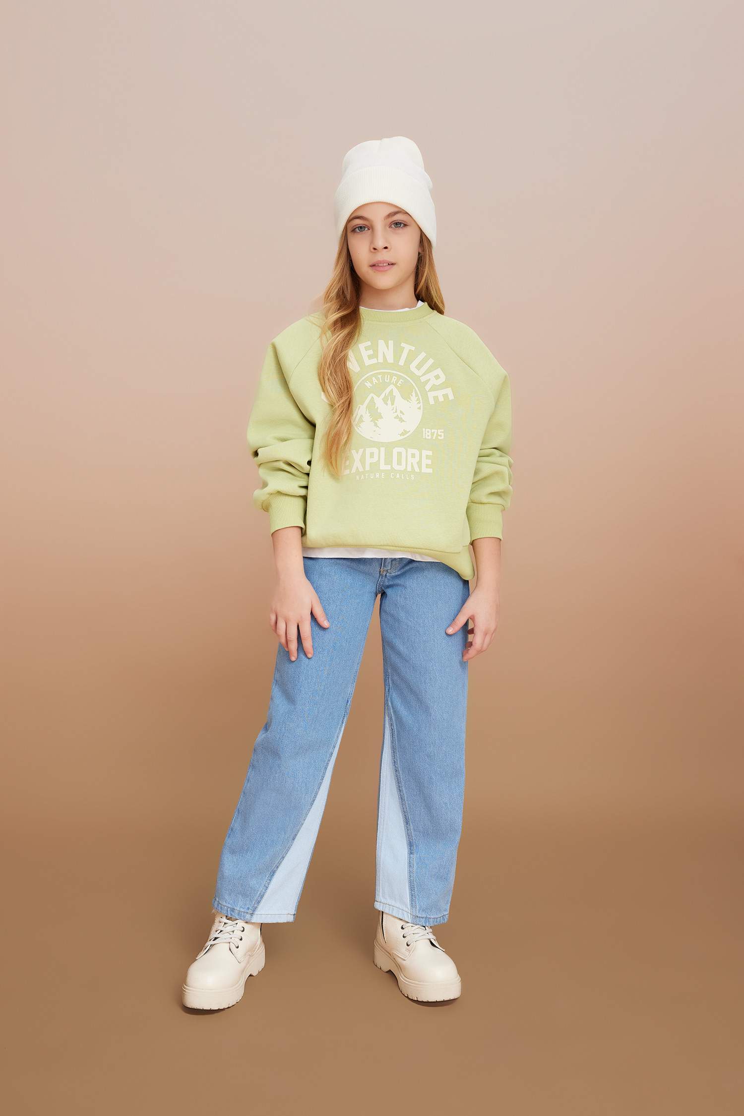 بنطلون بناتي وايد ليج برجل واسع