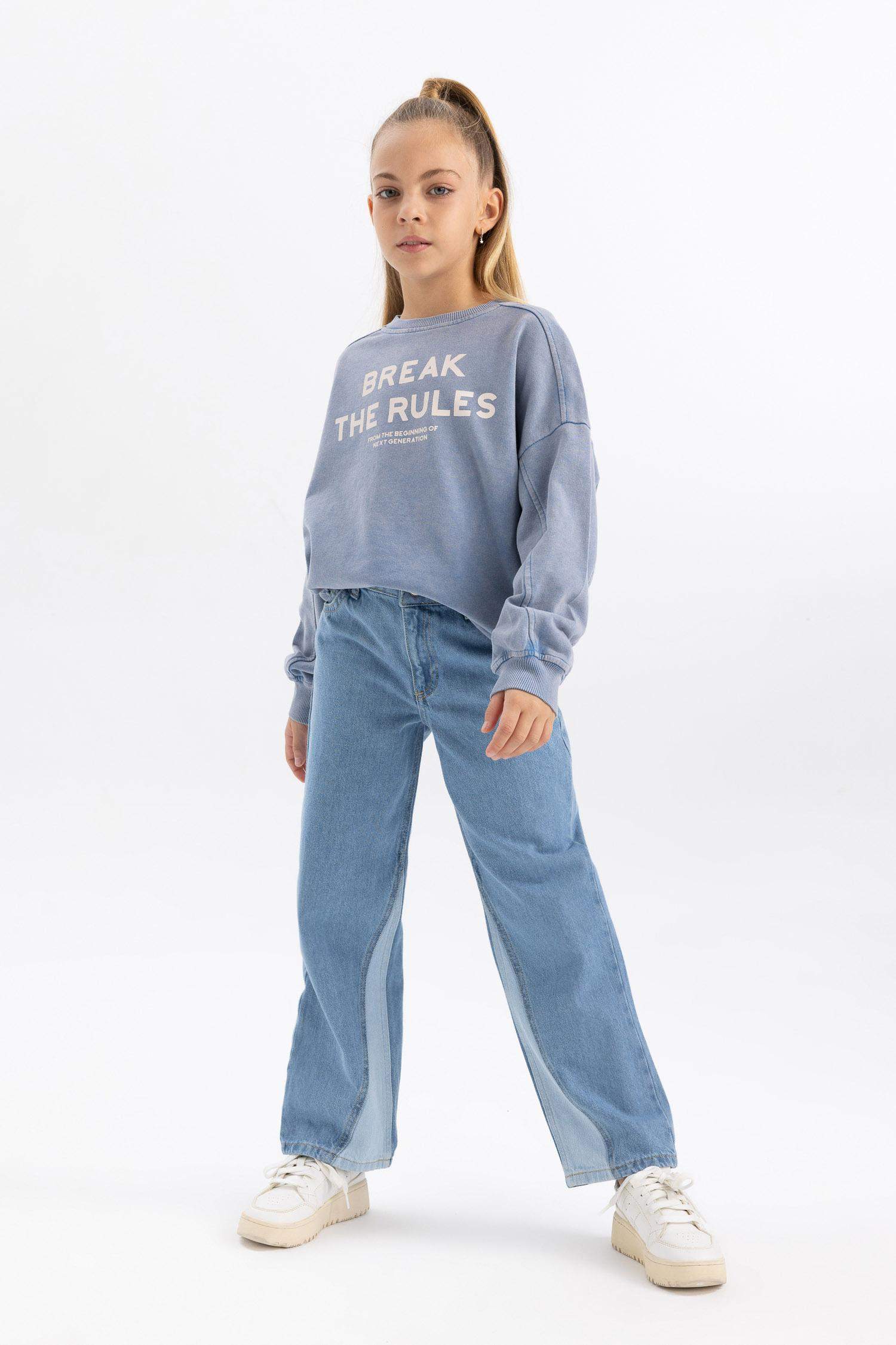 بنطلون بناتي وايد ليج برجل واسع