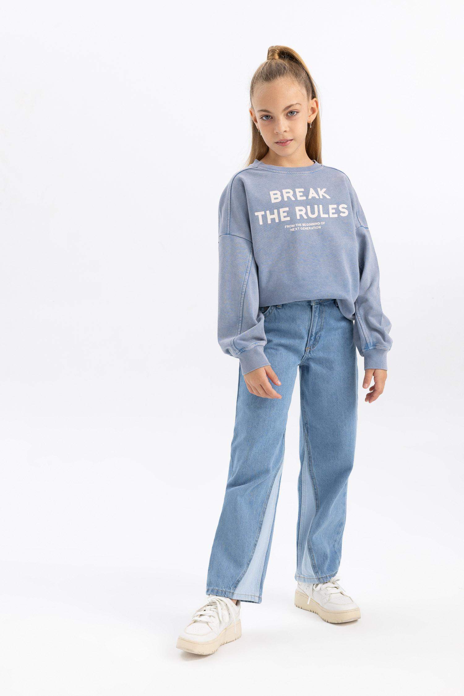 بنطلون بناتي وايد ليج برجل واسع