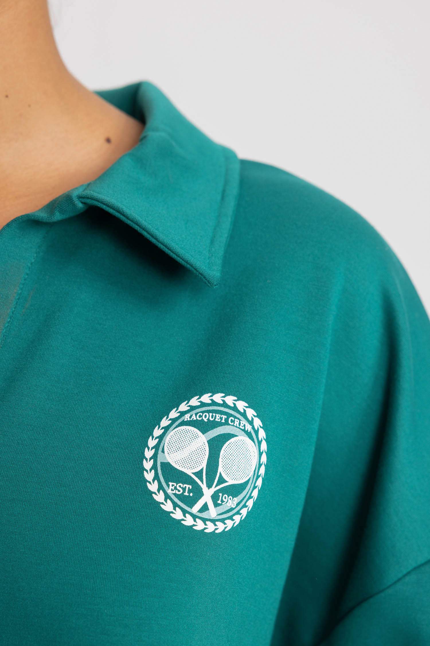 Світшот оверсайз з вирізом поло з принтом слоганом Неопрен для жінок