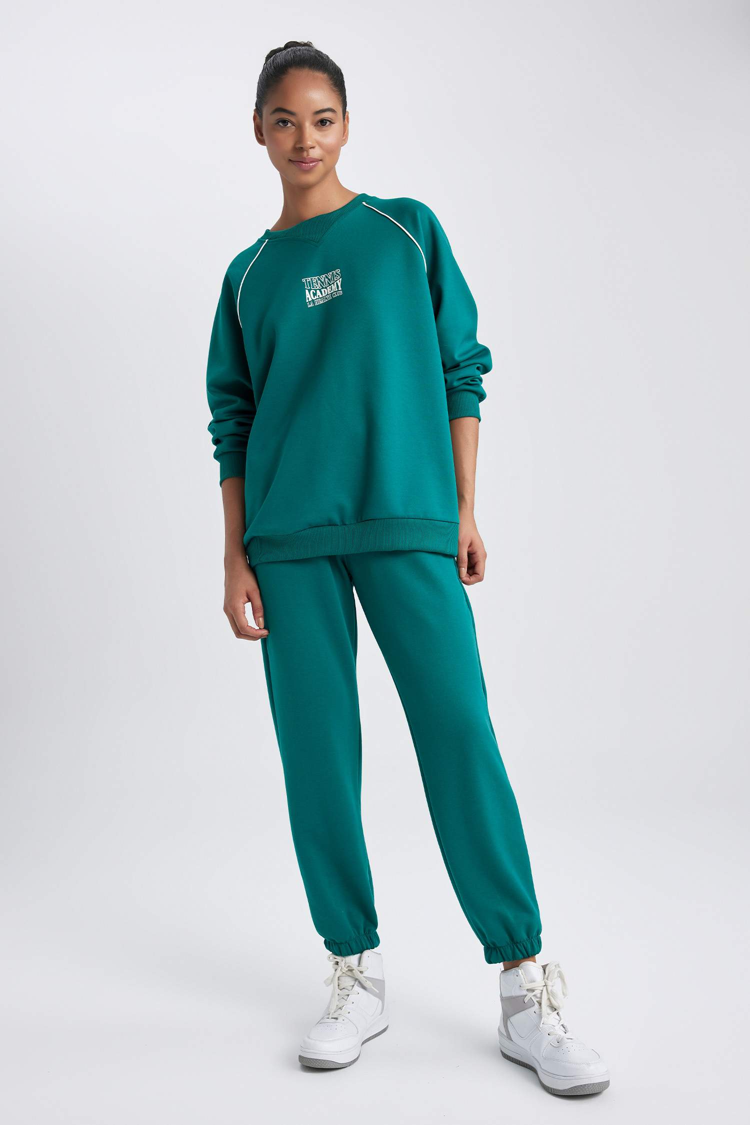 DeFactoFit Oversize Fit Printed Scuba Diving Fabric Sports Sweatshirt