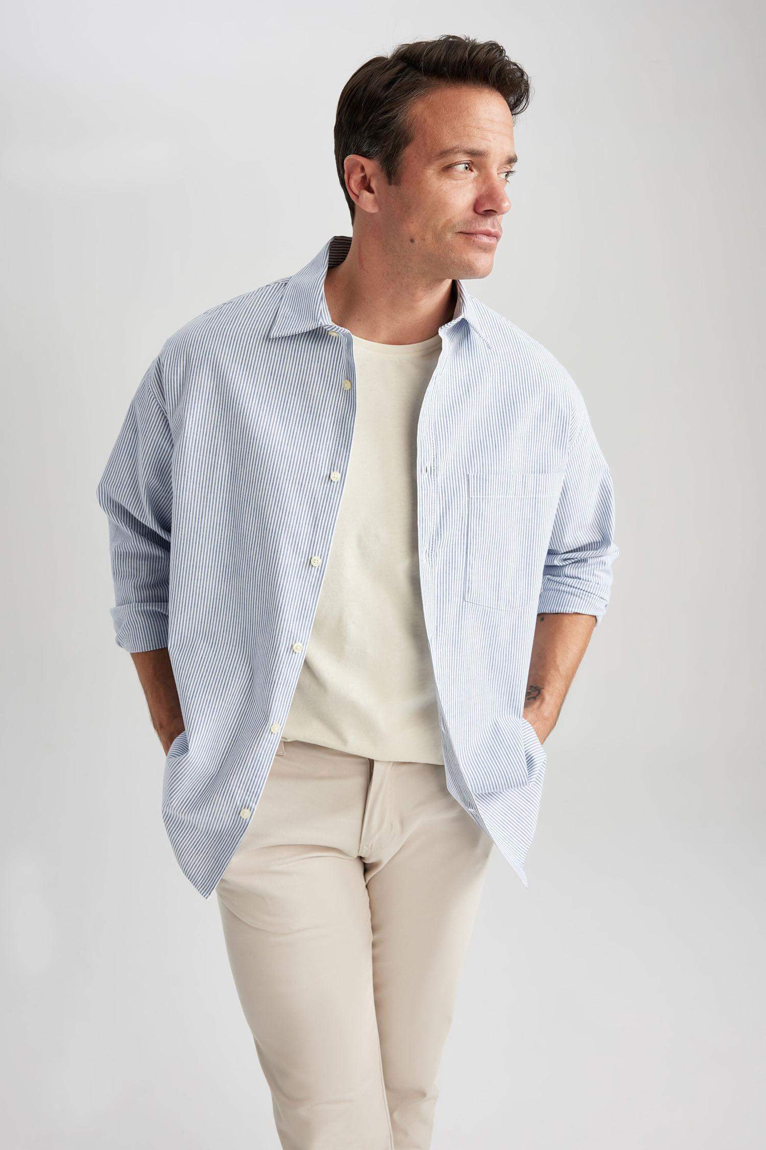 Chemise en coton à manches longues Coupe décontractée