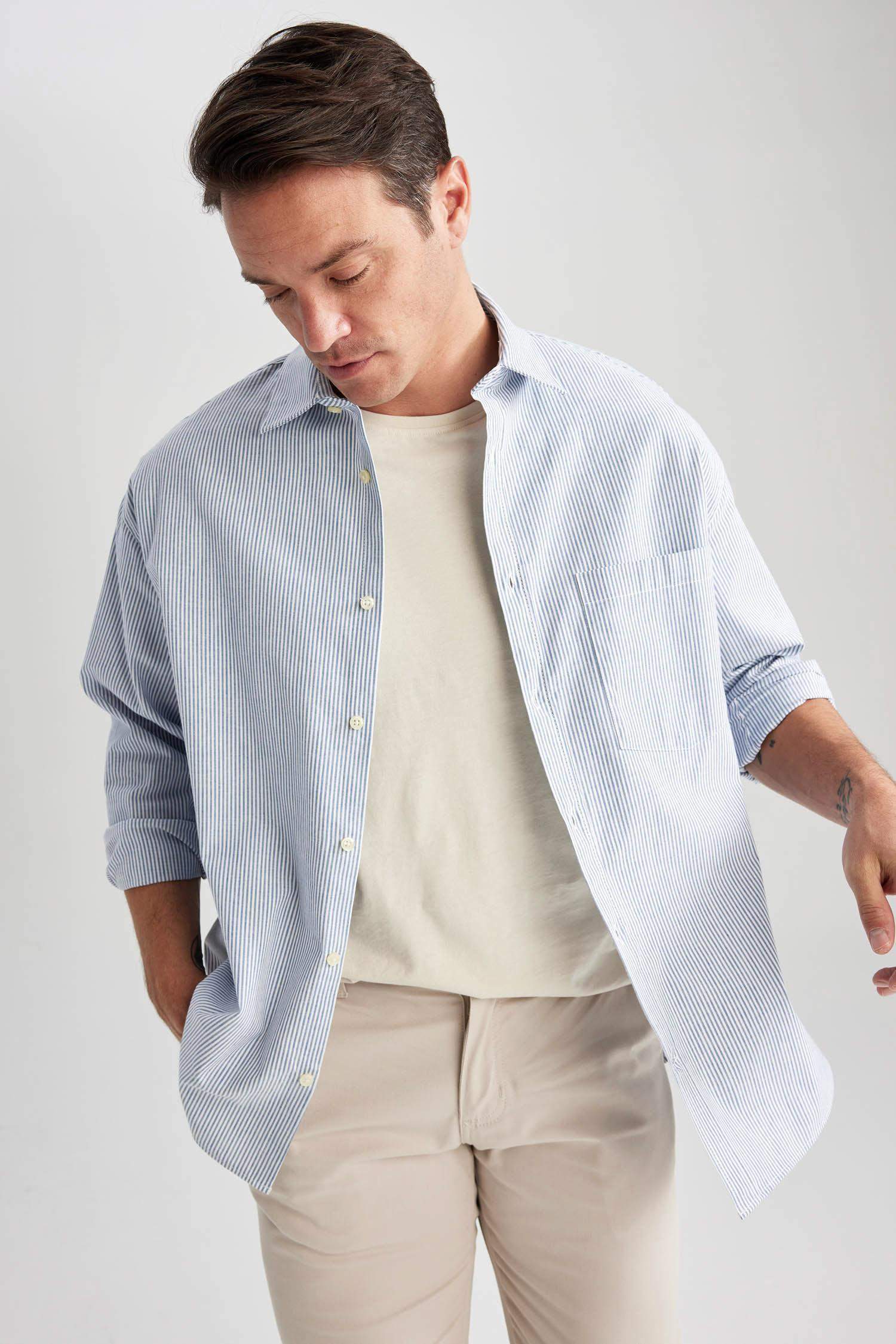 Chemise en coton à manches longues Coupe décontractée