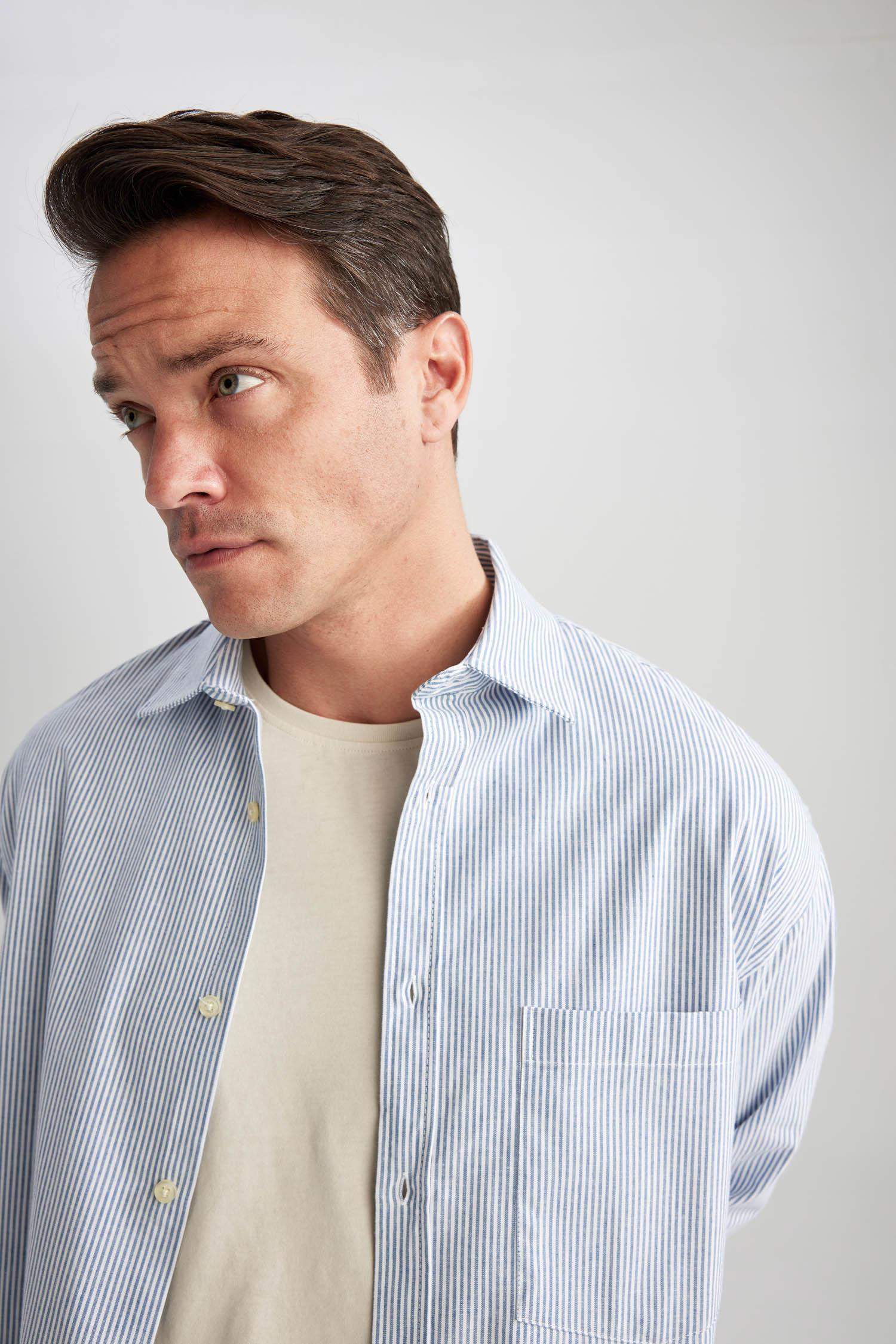 Chemise en coton à manches longues Coupe décontractée