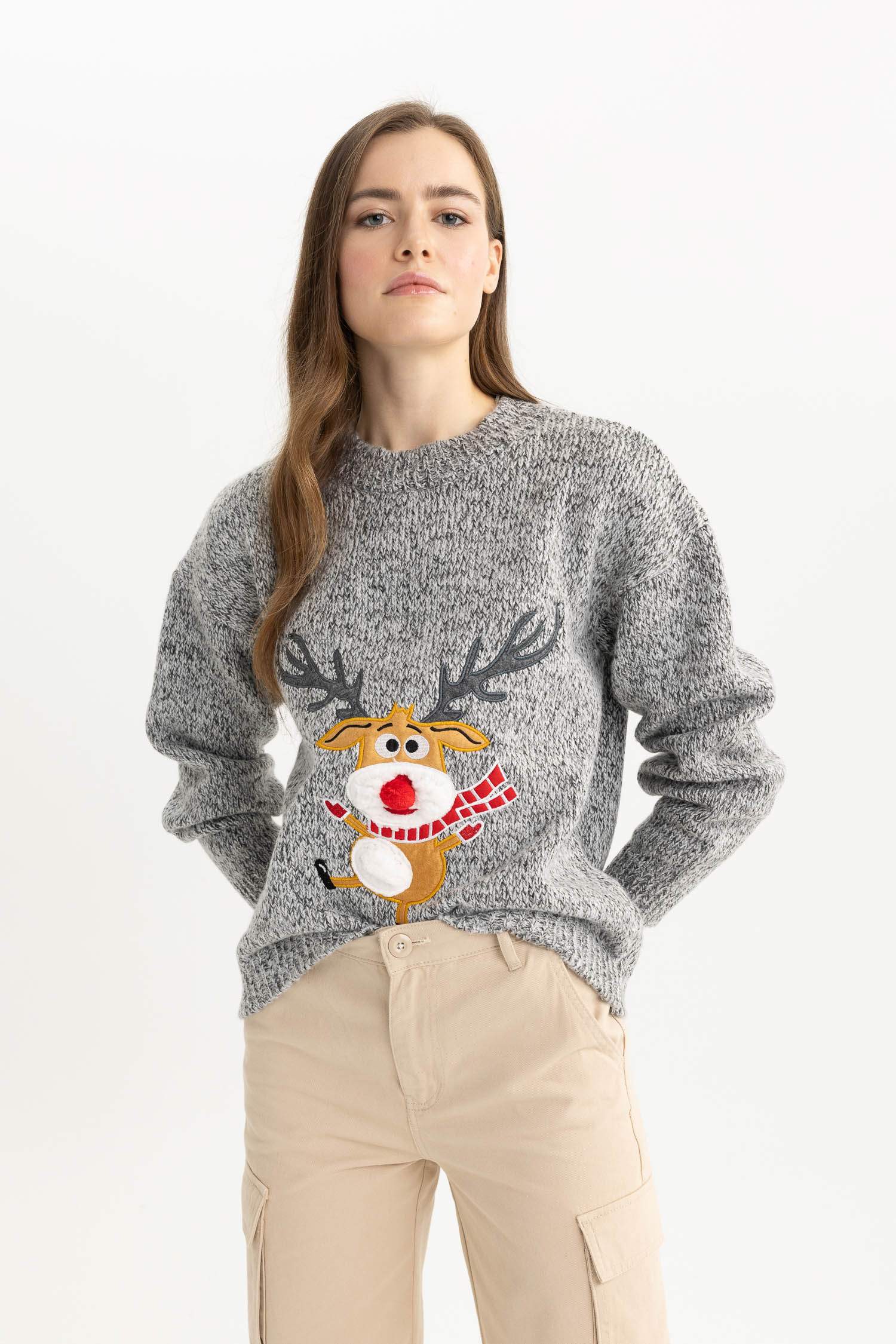 Yılbaşı Temalı Bisiklet Yaka Triko Kazak