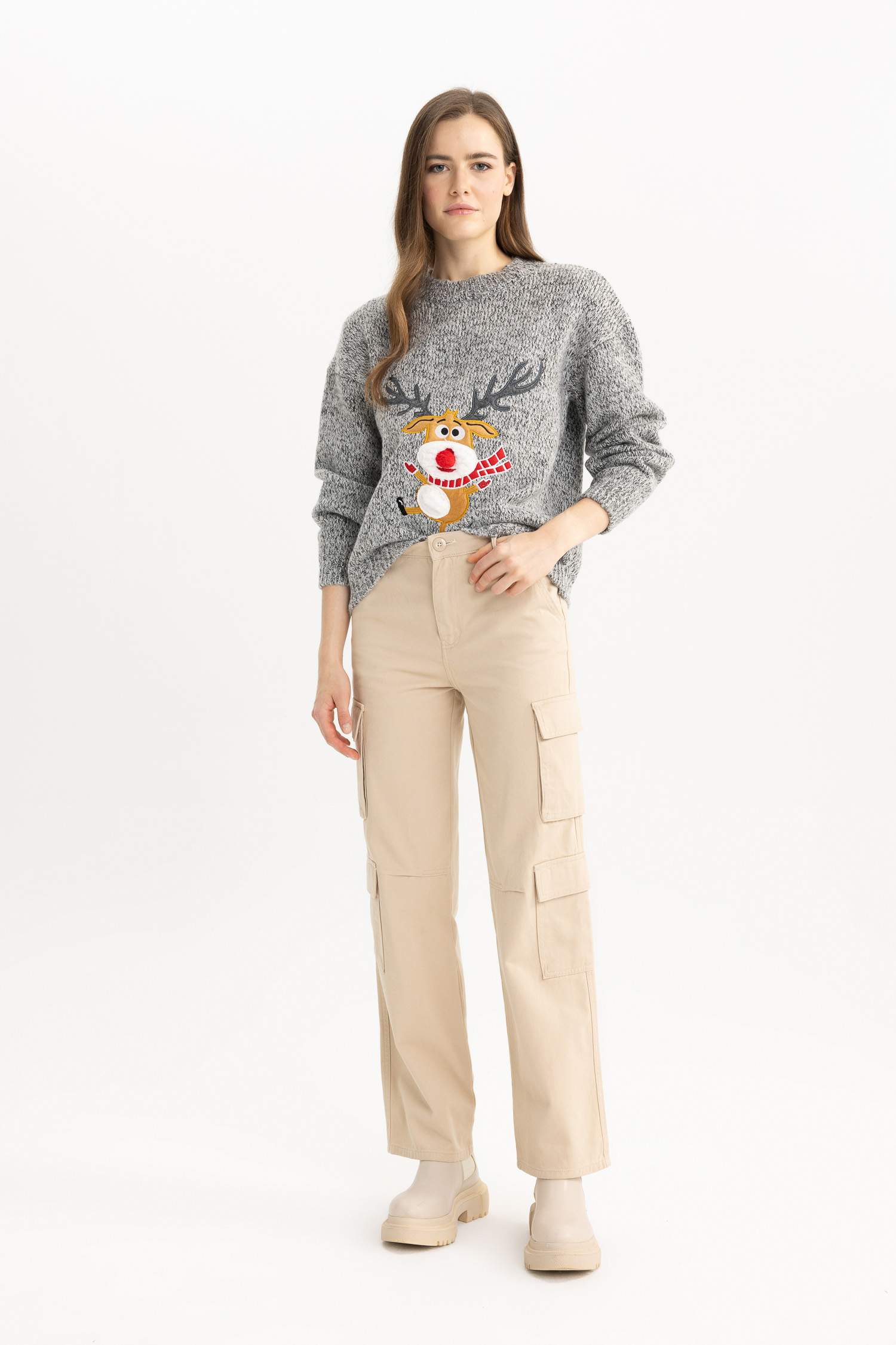 Yılbaşı Temalı Bisiklet Yaka Triko Kazak