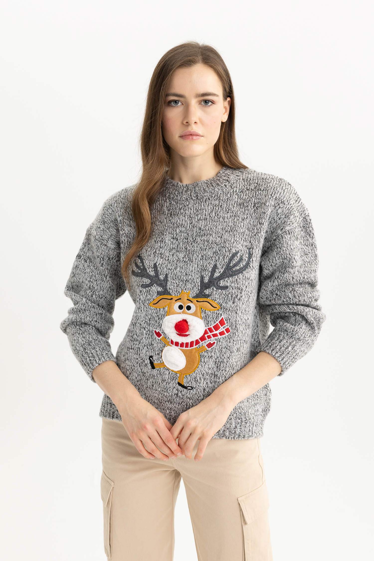 Yılbaşı Temalı Bisiklet Yaka Triko Kazak