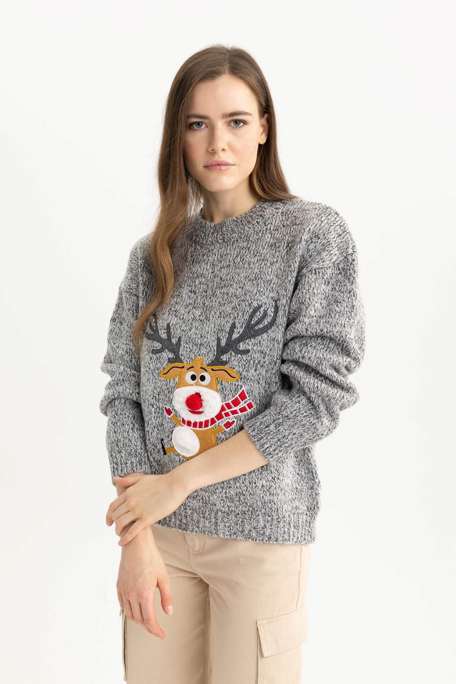 Yılbaşı Temalı Bisiklet Yaka Triko Kazak