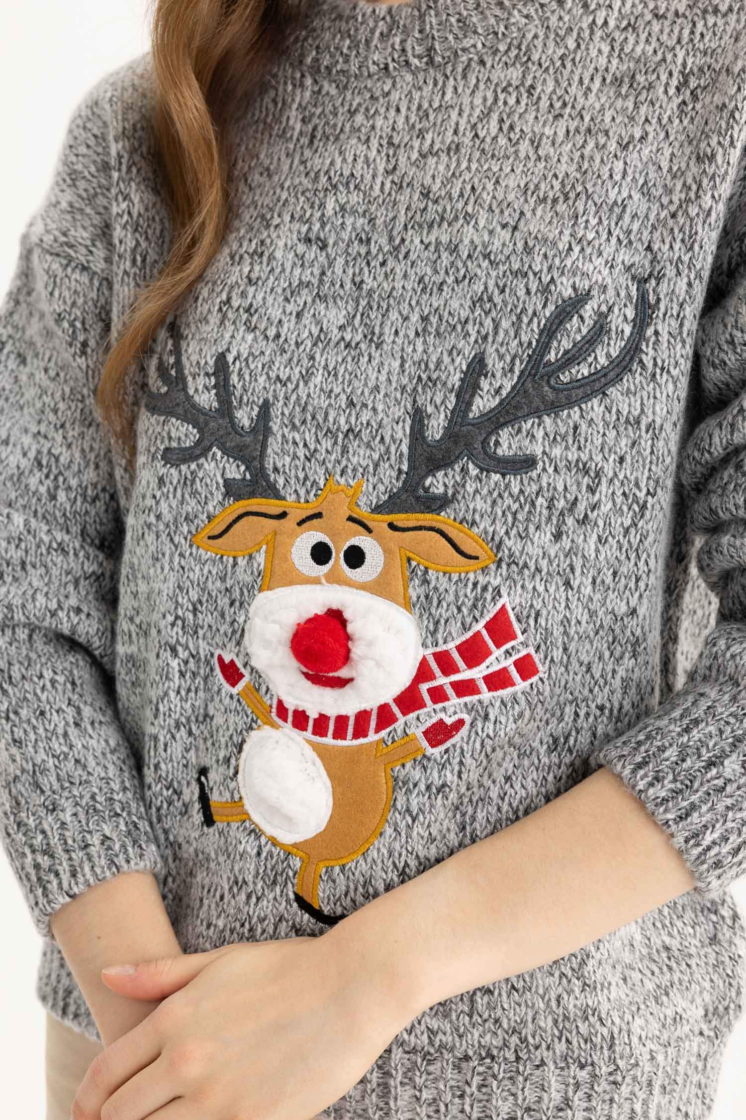 Yılbaşı Temalı Bisiklet Yaka Triko Kazak