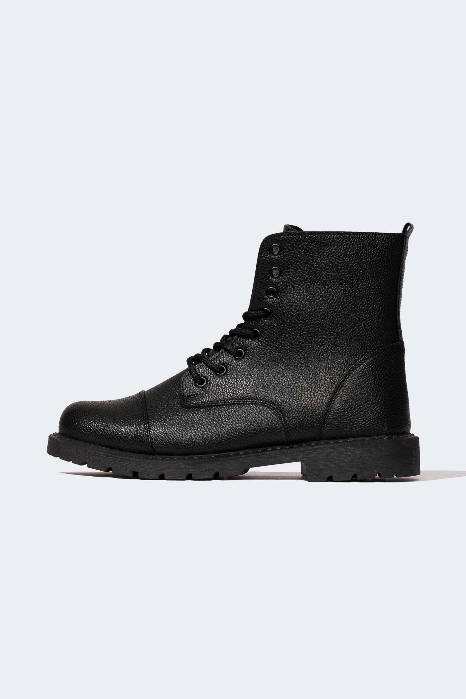Man Lace-Up and Zippered Faux Leather Boots