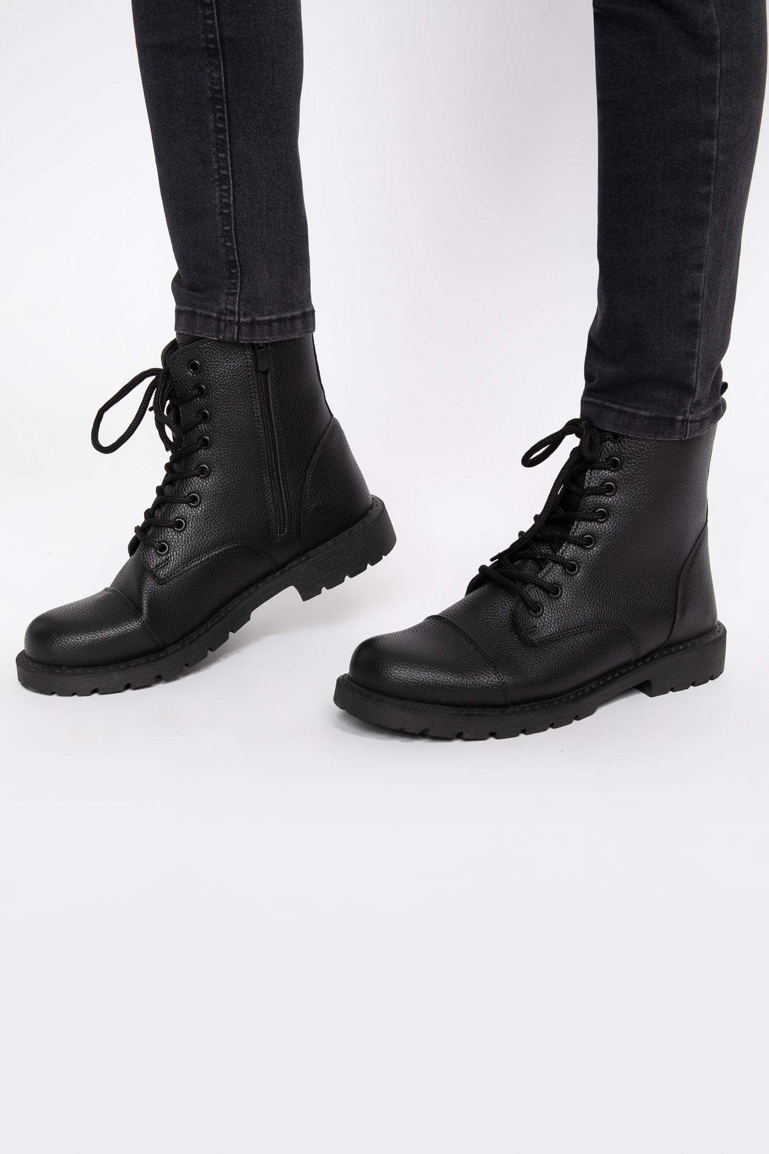 Man Lace-Up and Zippered Faux Leather Boots