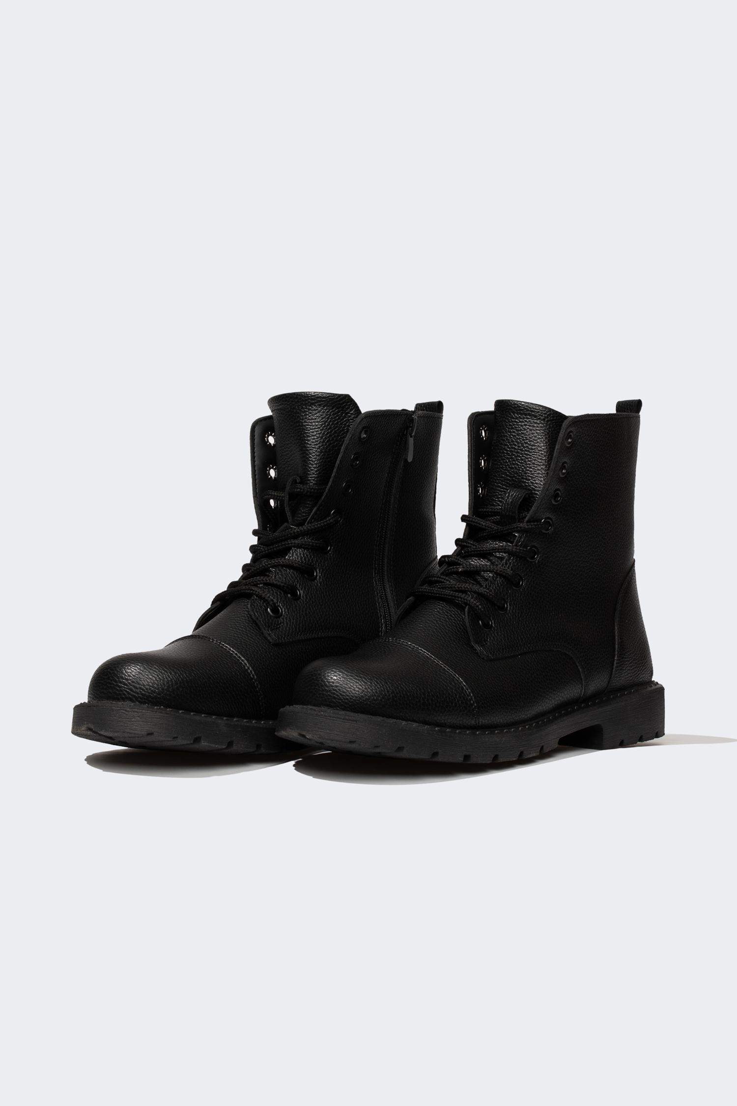 Man Lace-Up and Zippered Faux Leather Boots