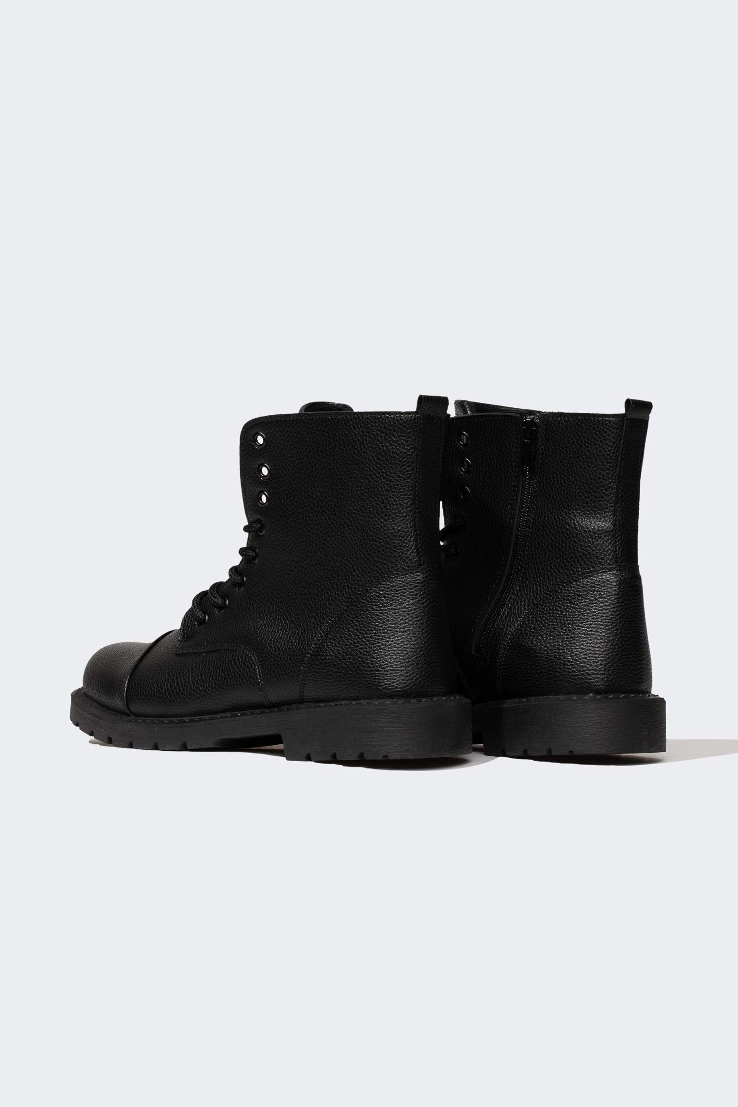 Man Lace-Up and Zippered Faux Leather Boots