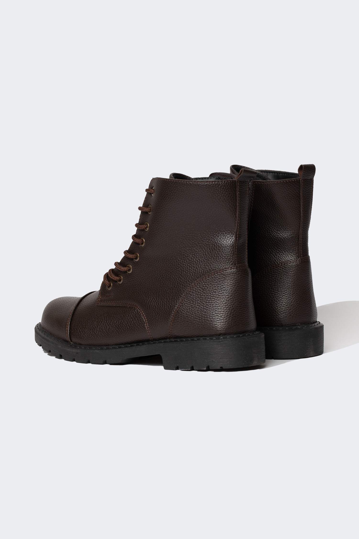 Man Lace-Up and Zippered Faux Leather Boots