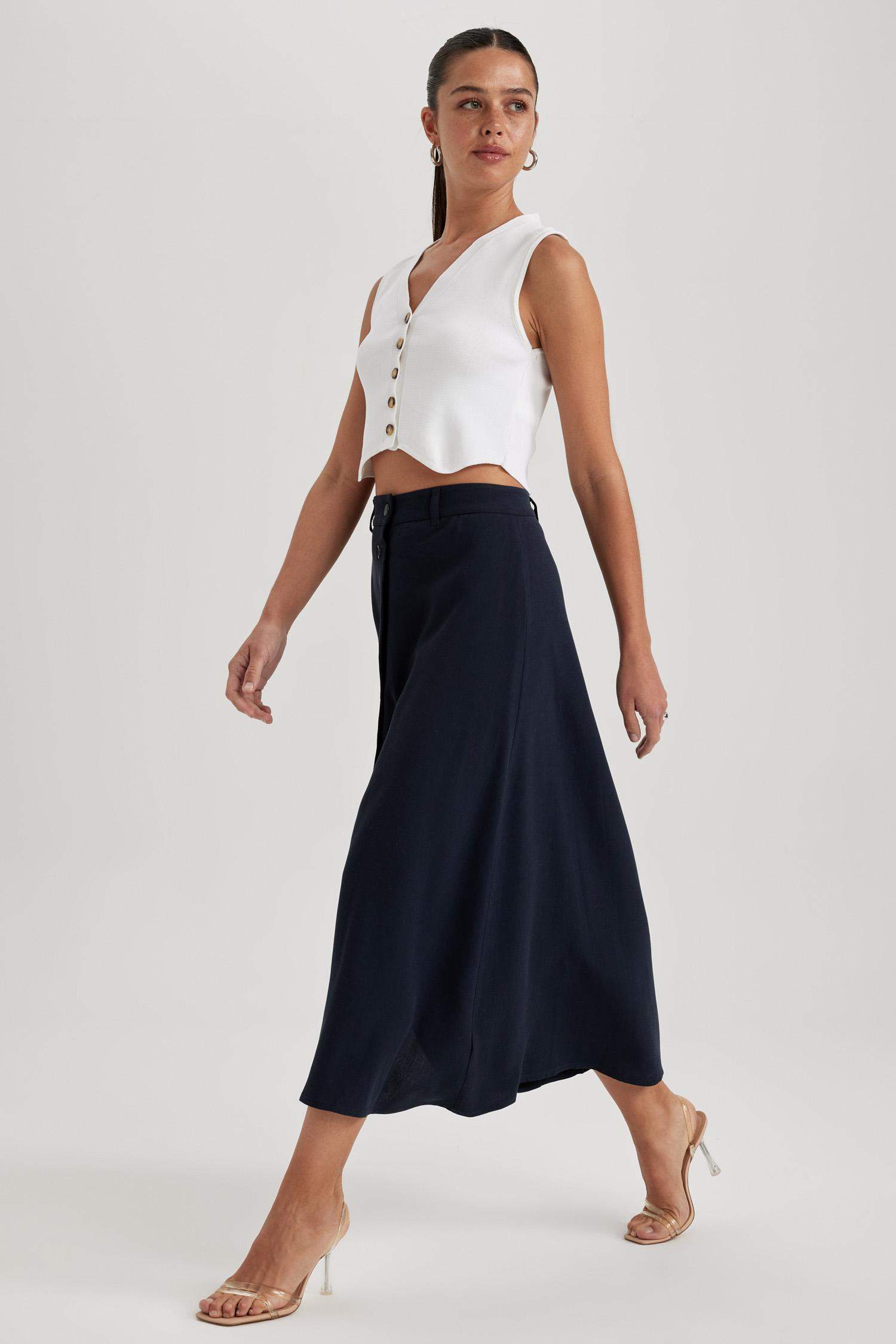 Jupe Midi Honor Millburn Femme Taille 16 – Marron – Style Trompette – Mélange Polyester