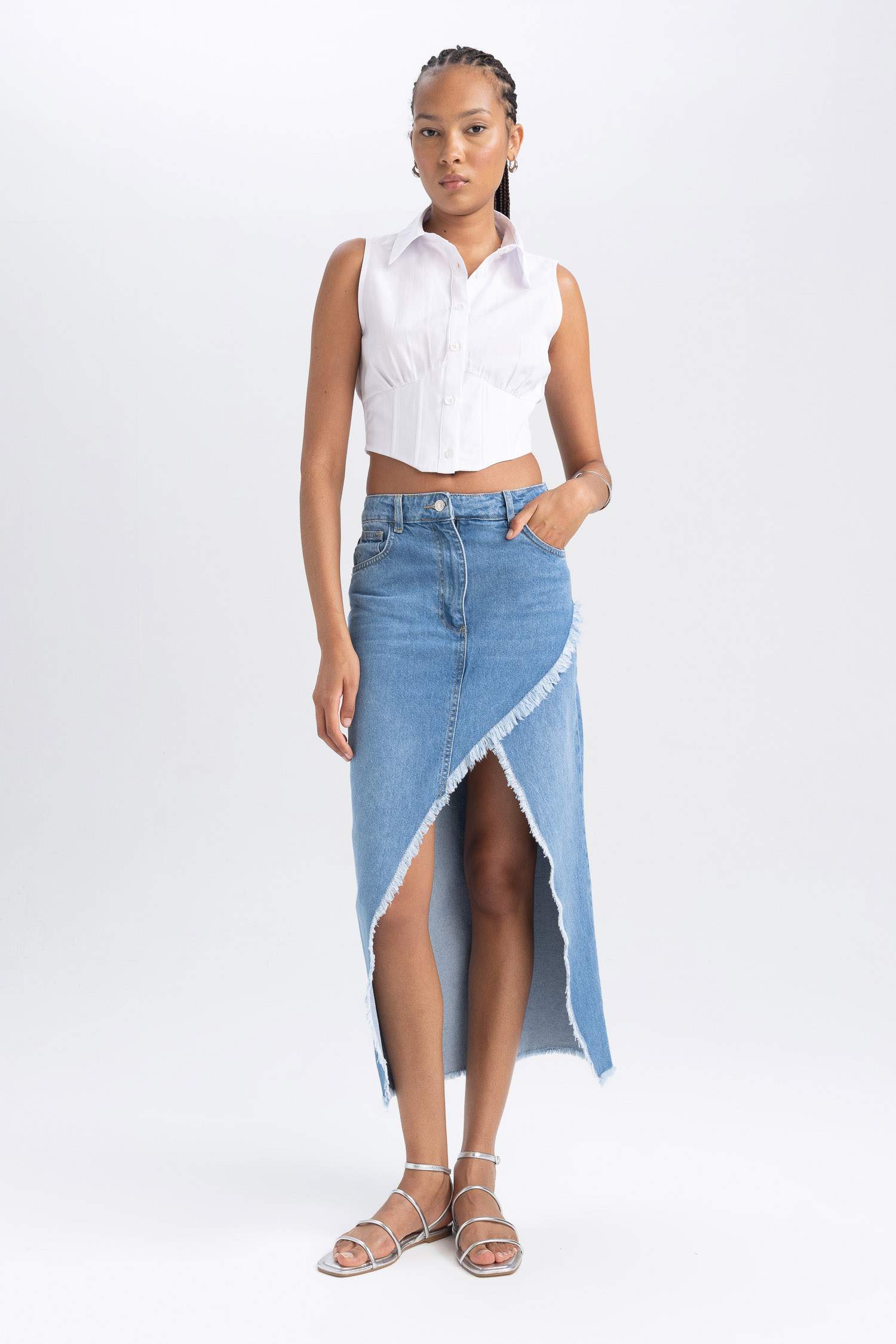 Long Fit Denim Skirt