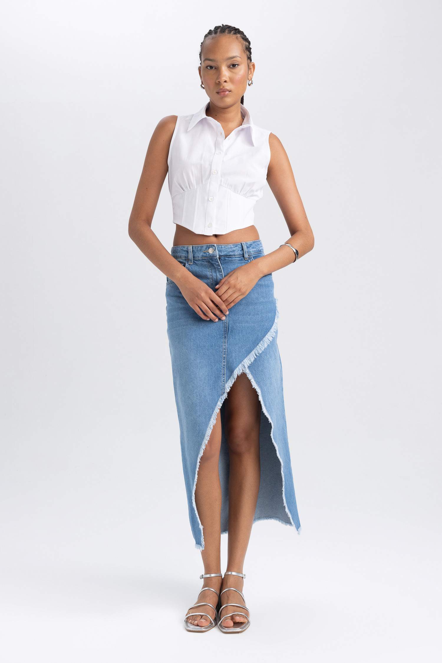 Long Fit Denim Skirt