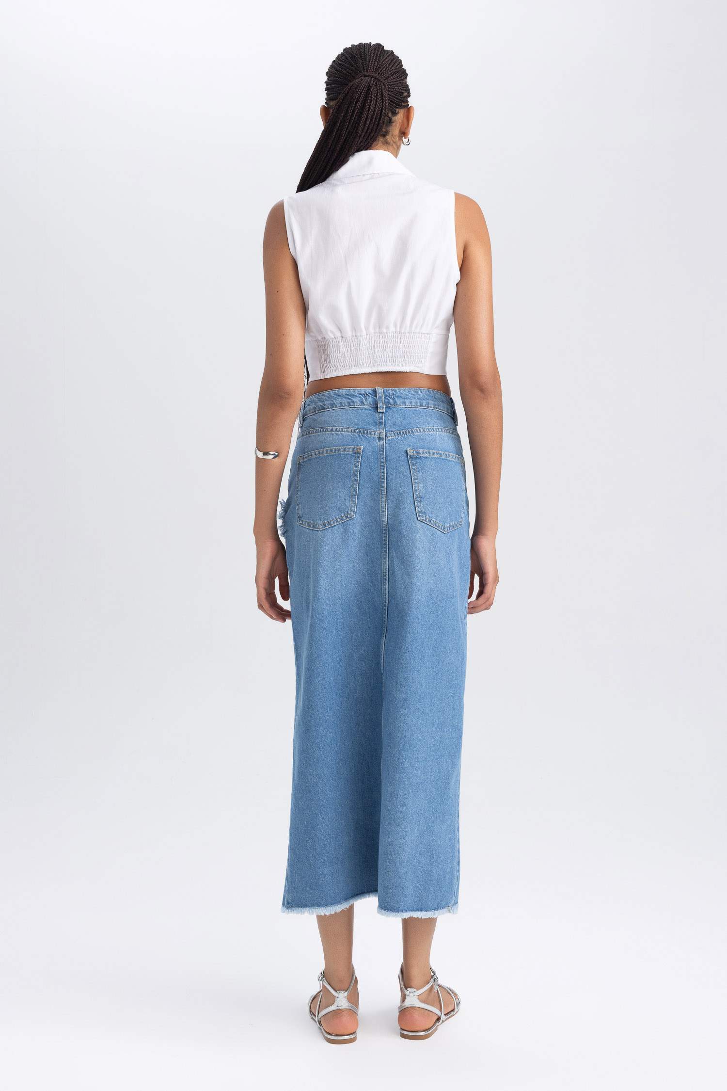 Long Fit Denim Skirt
