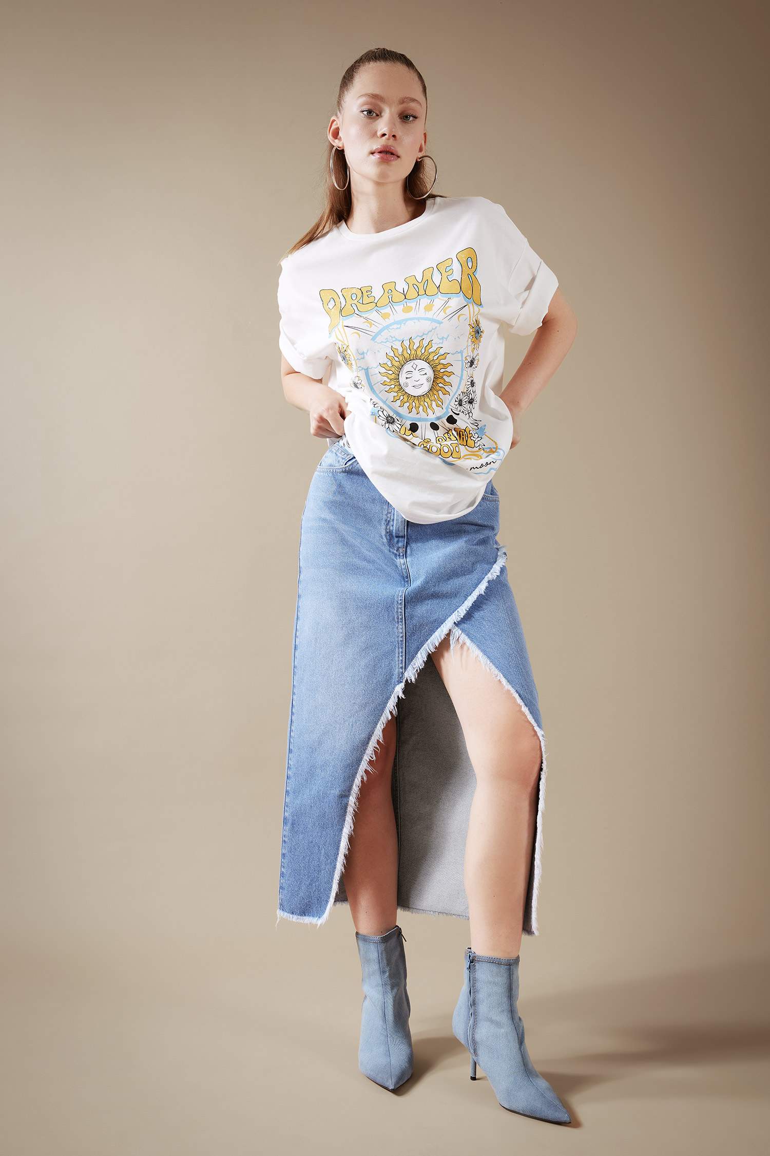 Long Fit Denim Skirt